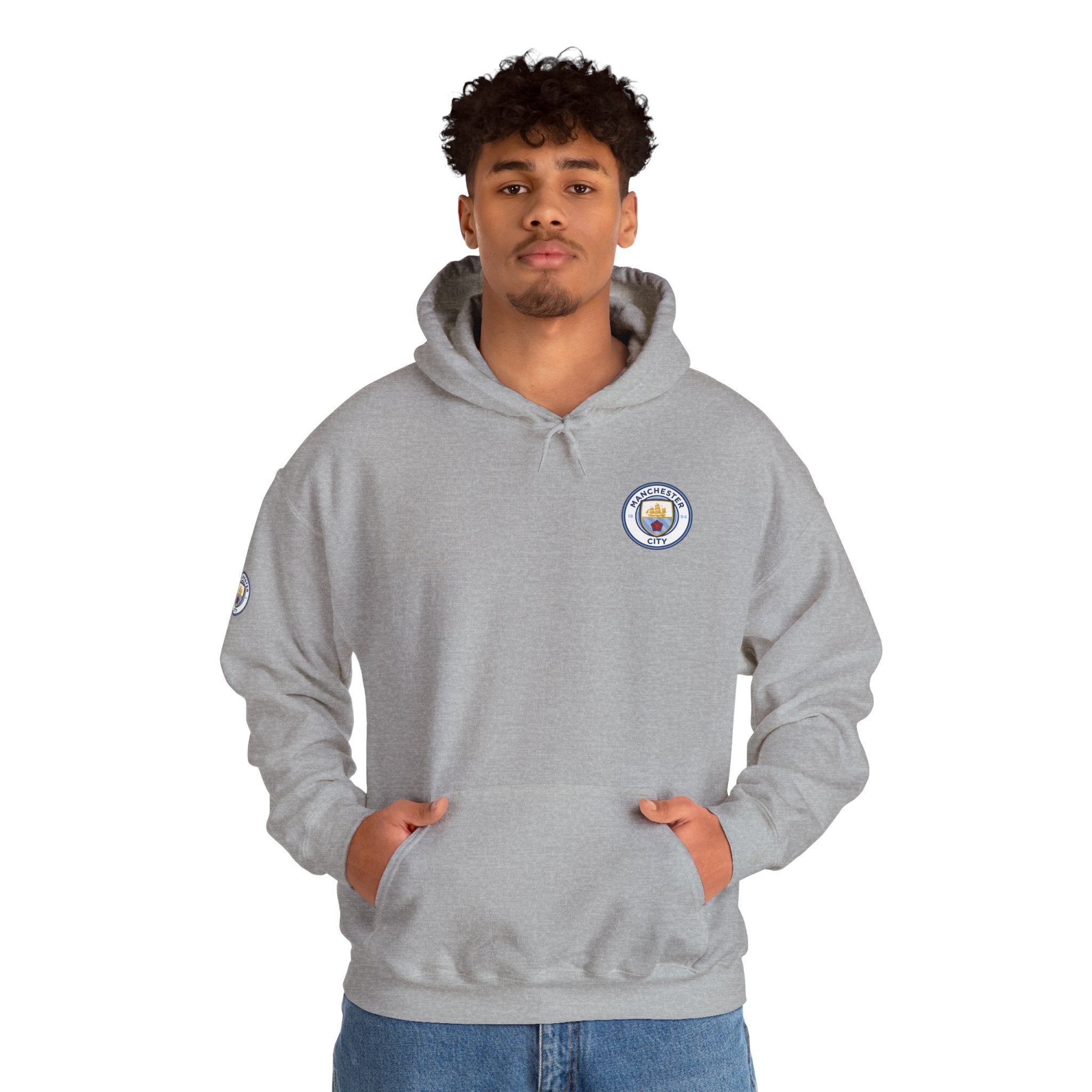 Manchester City Hoodie  Minimal Crest Logo Back Text Pullover