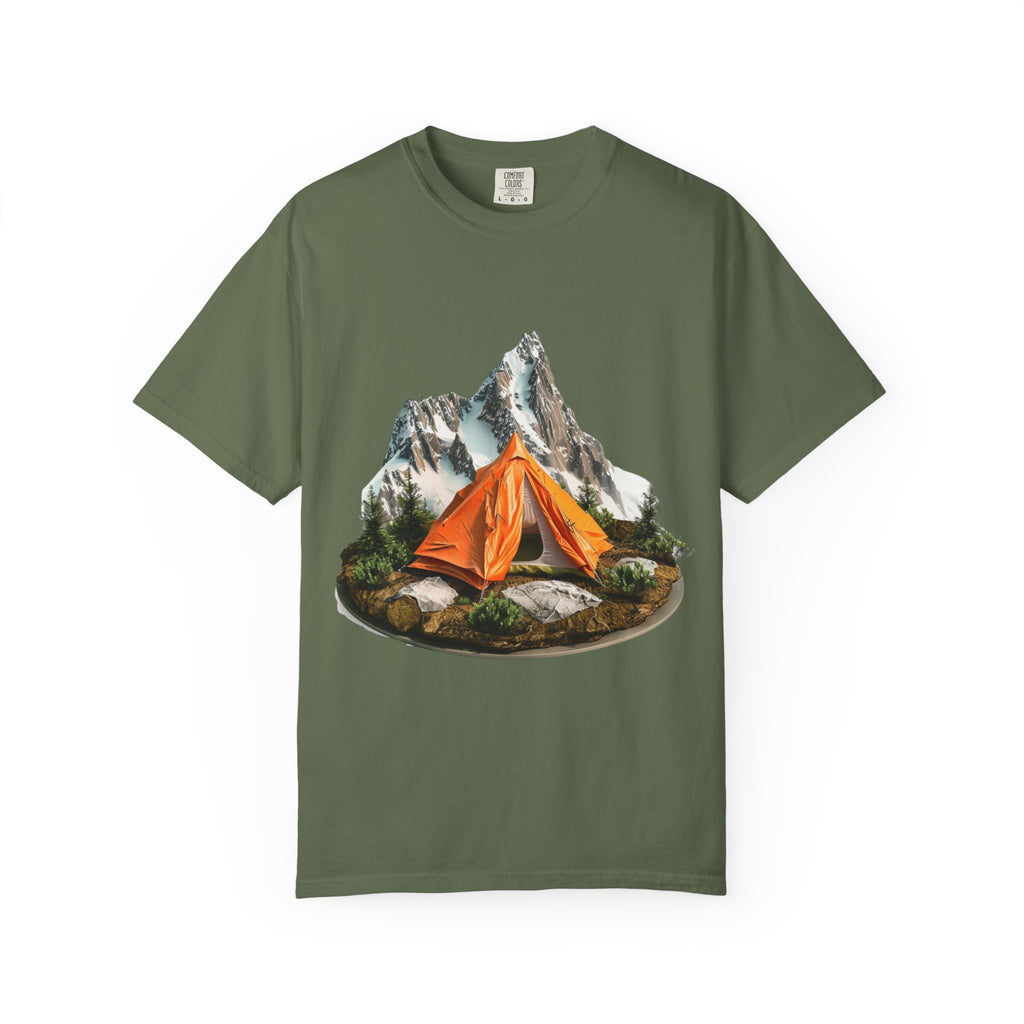 Mountain Camping Tent T-Shirt  Orange Tent Campsite Graphic