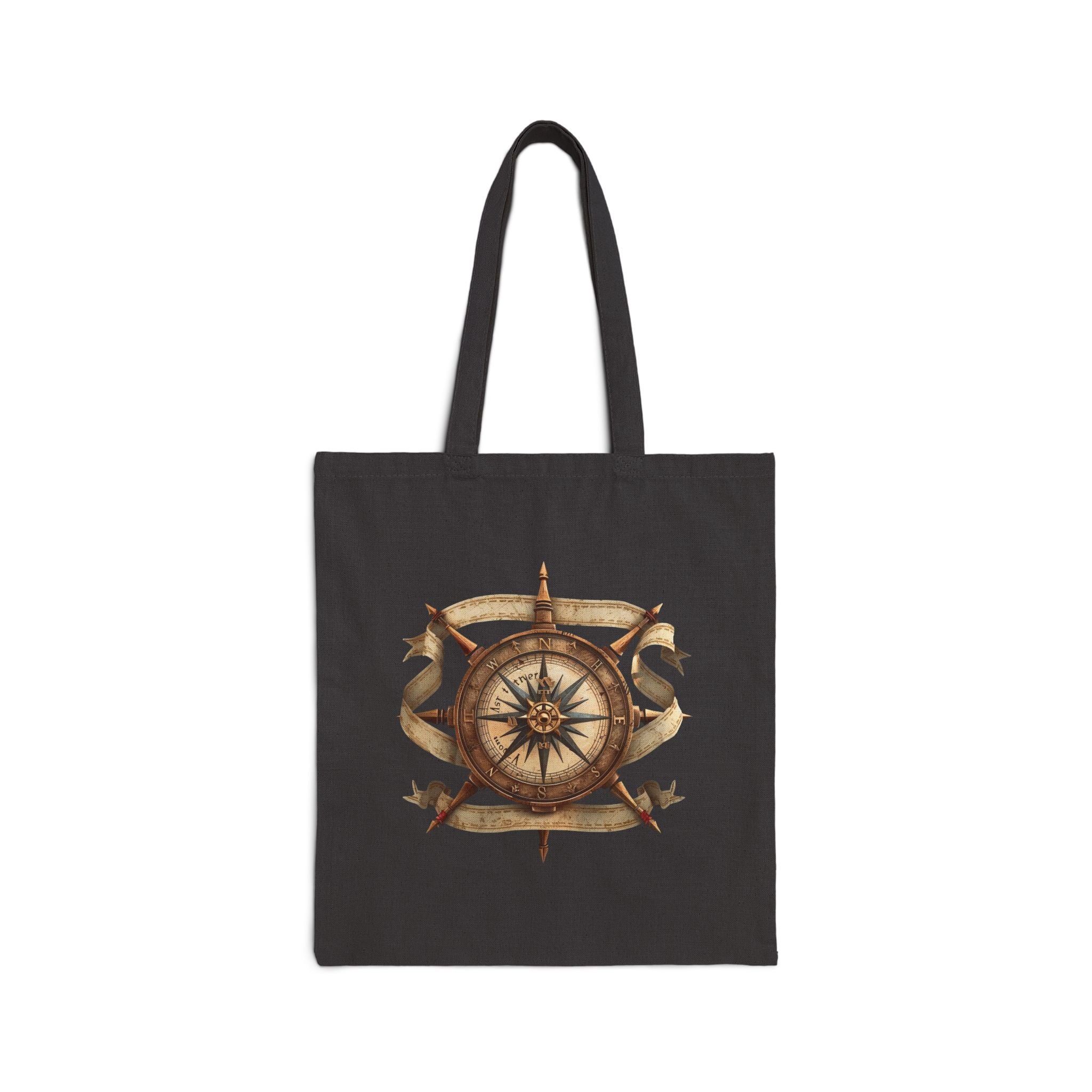 Nautical Compass & Anchor Cotton Tote  Vintage Seafaring Canvas Bag