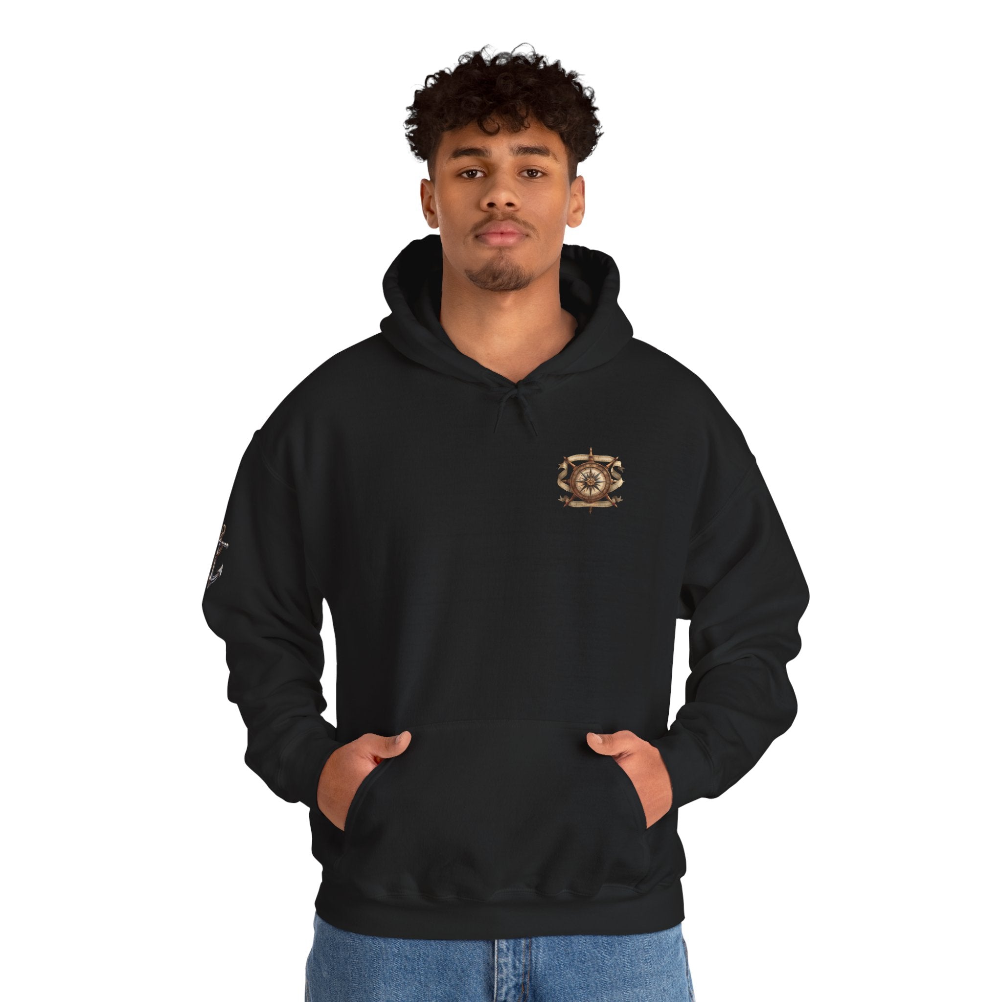Nautical Ship Hoodie  Vintage Pirate Galleon Sweatshirt with Anchor Sleeve