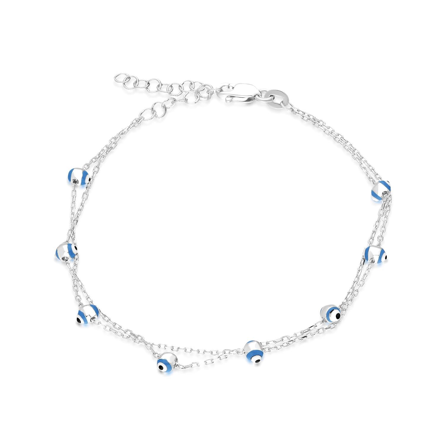 Nazar bead silver 2 row bracelet 925 sterling silver bracelet 