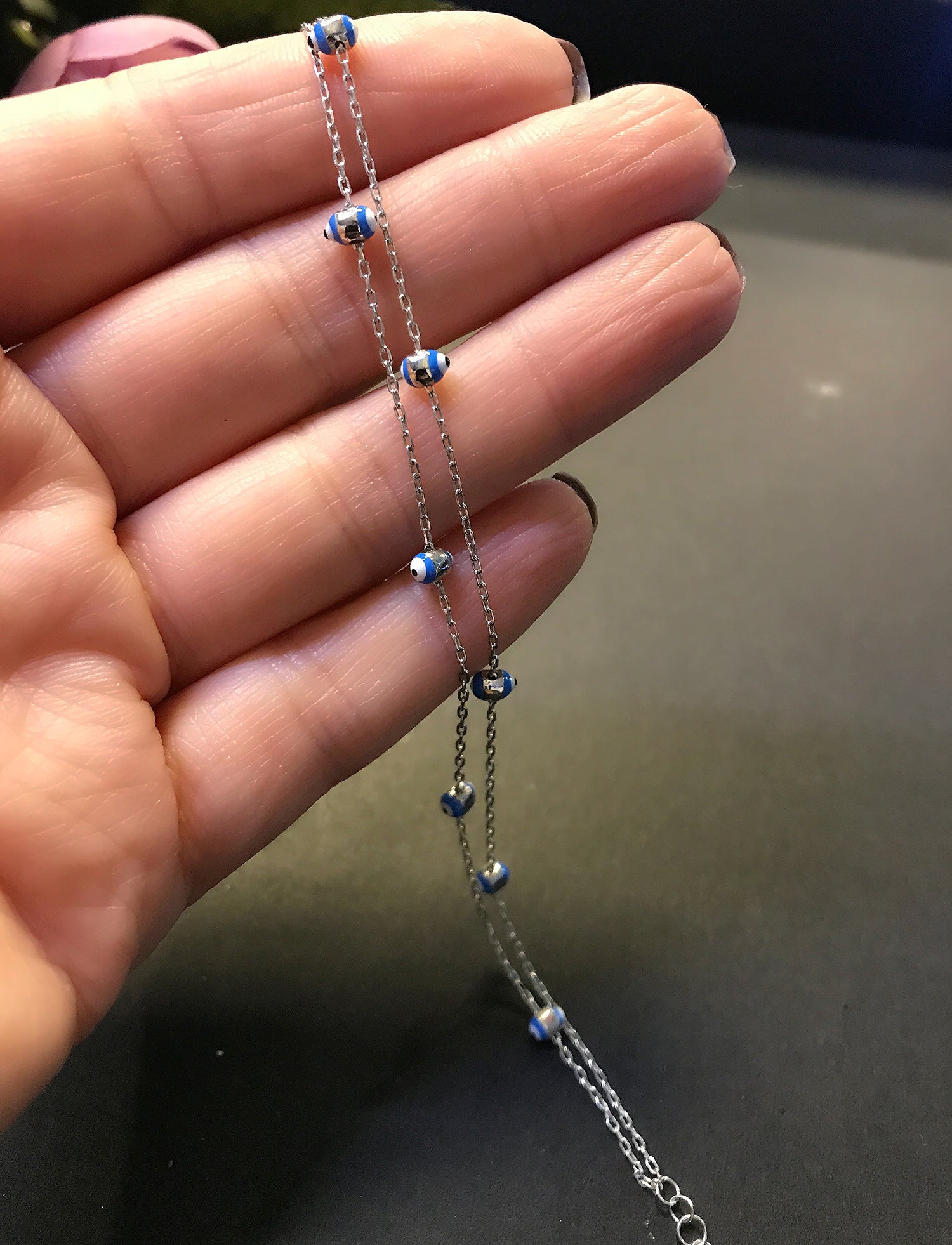 Nazar bead silver 2 row bracelet 925 sterling silver bracelet 