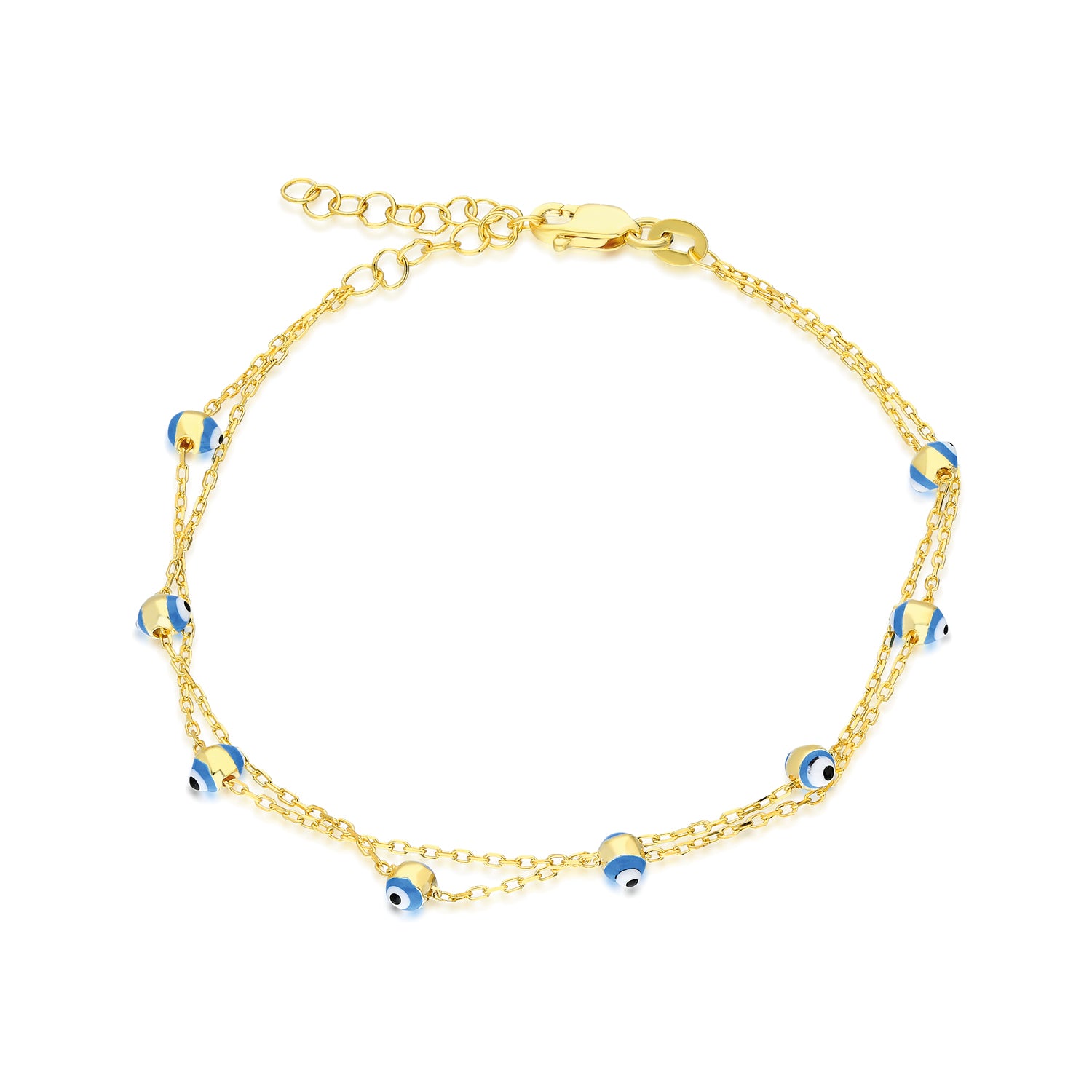 Nazar bead silver 2 row bracelet 925 sterling silver bracelet 