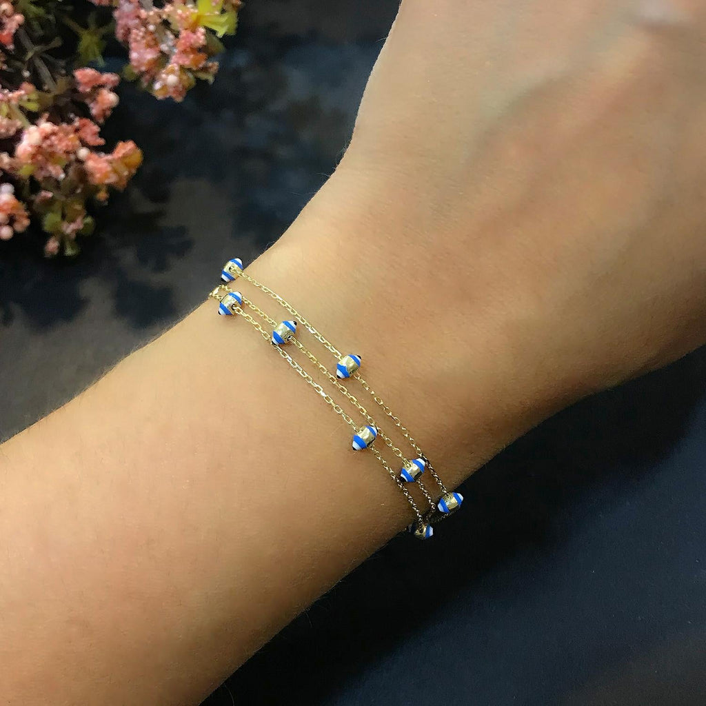 Nazar bead silver 3 row bracelet 925 sterling silver bracelet
