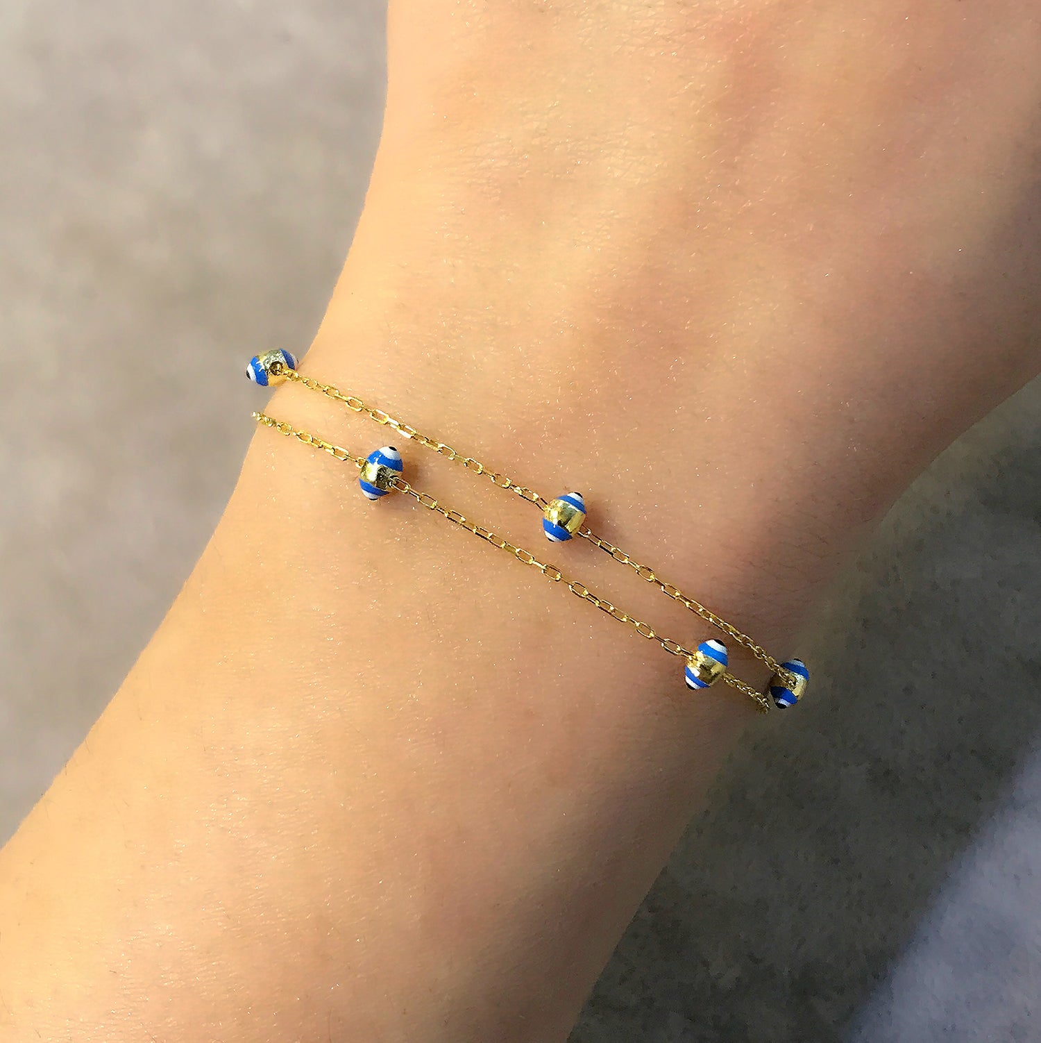 Nazar bead silver 2 row bracelet 925 sterling silver bracelet 