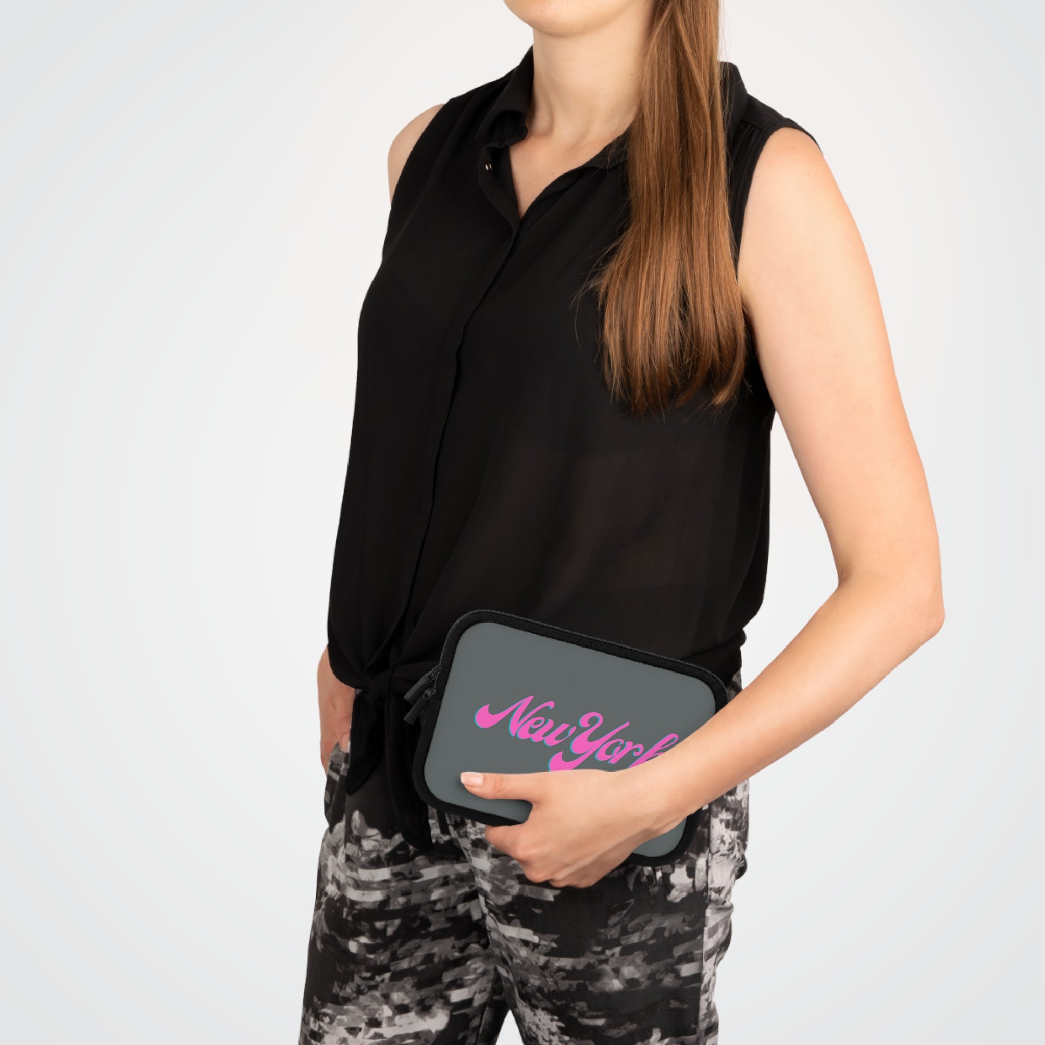 New York Pink Script Laptop Sleeve  Retro City Typography Sleeve