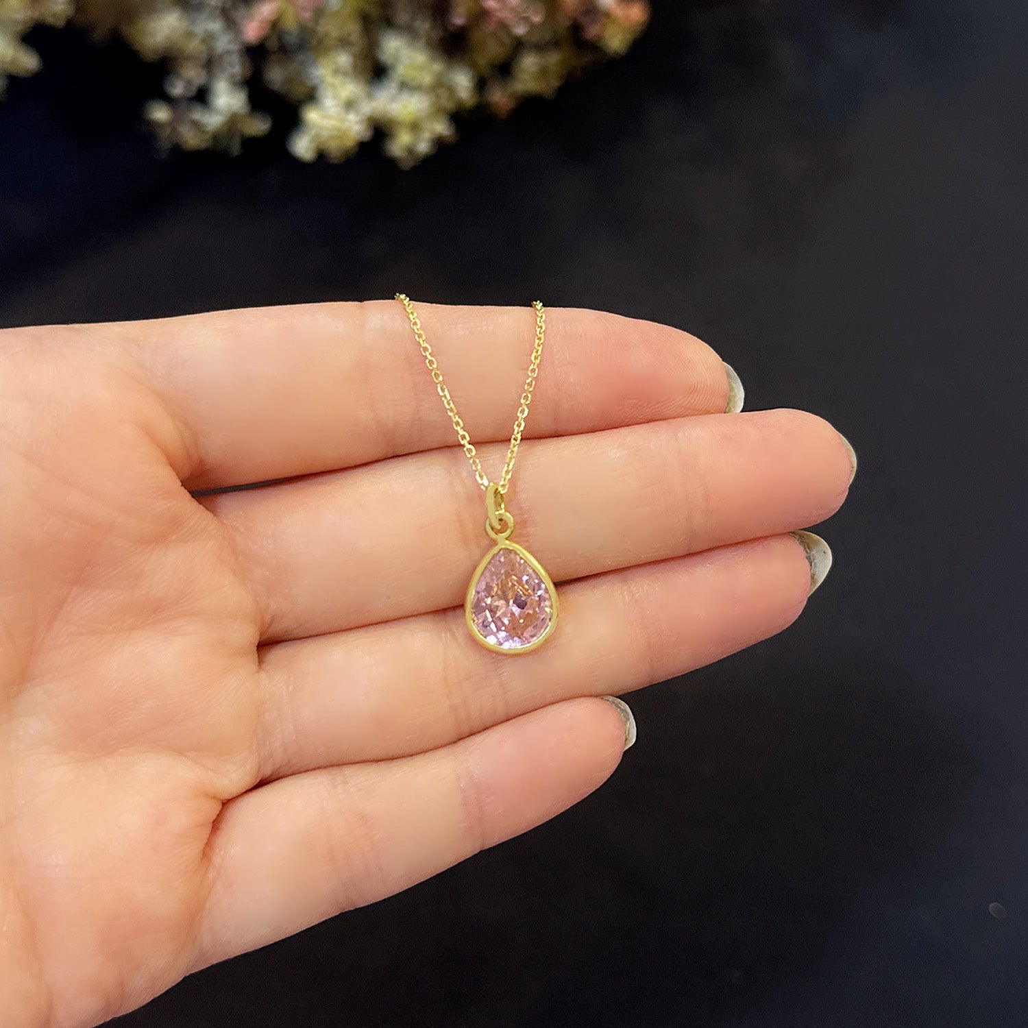 Pink drop quartz necklace 925 sterling silver pink drop necklace