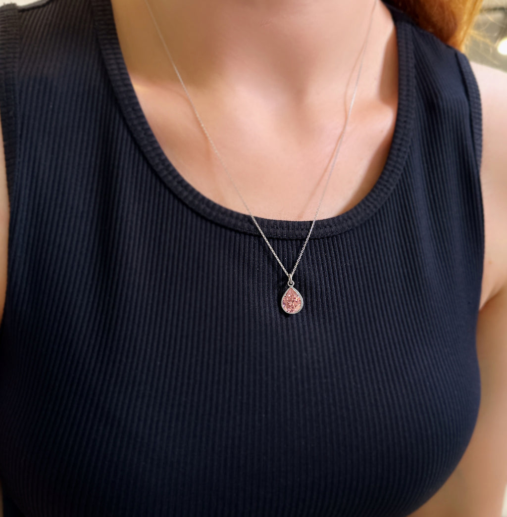 Pink drop quartz necklace 925 sterling silver pink drop necklace