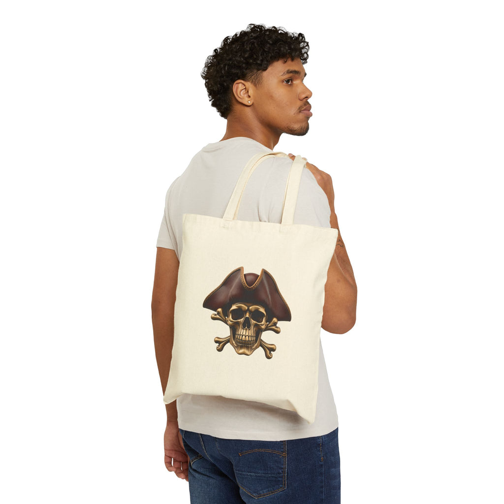 Pirate Skull & Anchor Canvas Tote Bag — Nautical Pirate Beach Shopping Tote