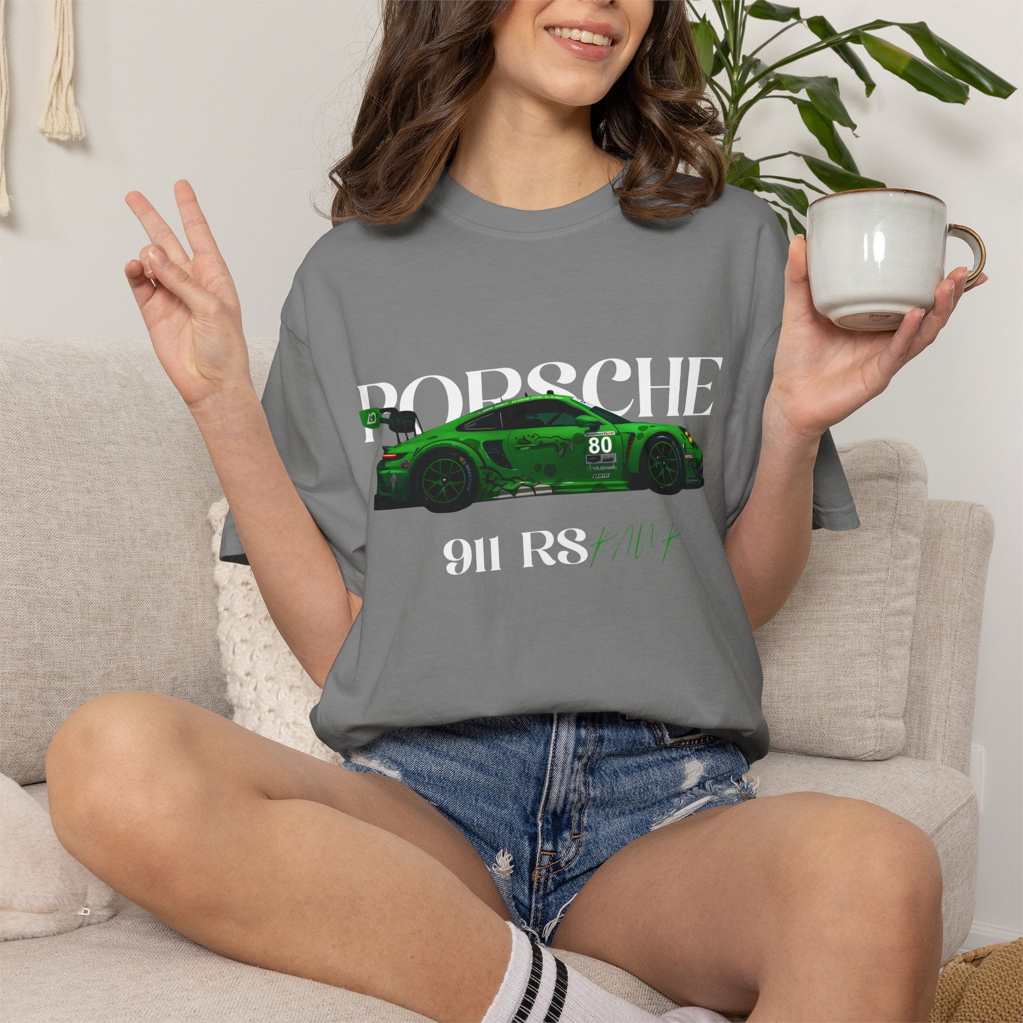 Porsche 911 RS Racing Tee  Green GT Car Graphic T-Shirt