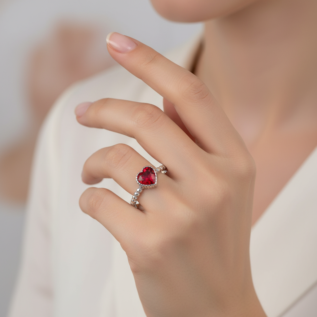 Red Heart Ring 925 Sterling Silver Heart Ring for Women