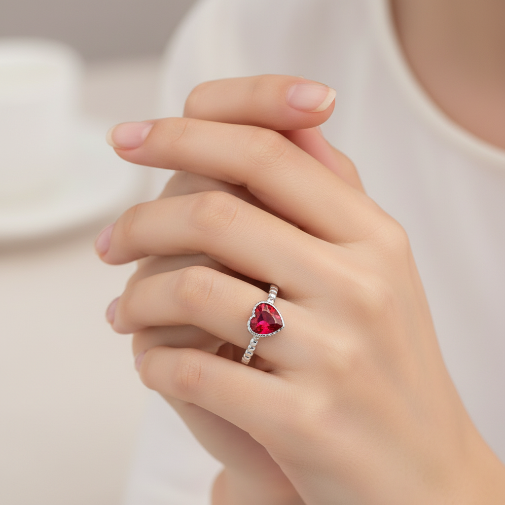 Red Heart Ring 925 Sterling Silver Heart Ring for Women