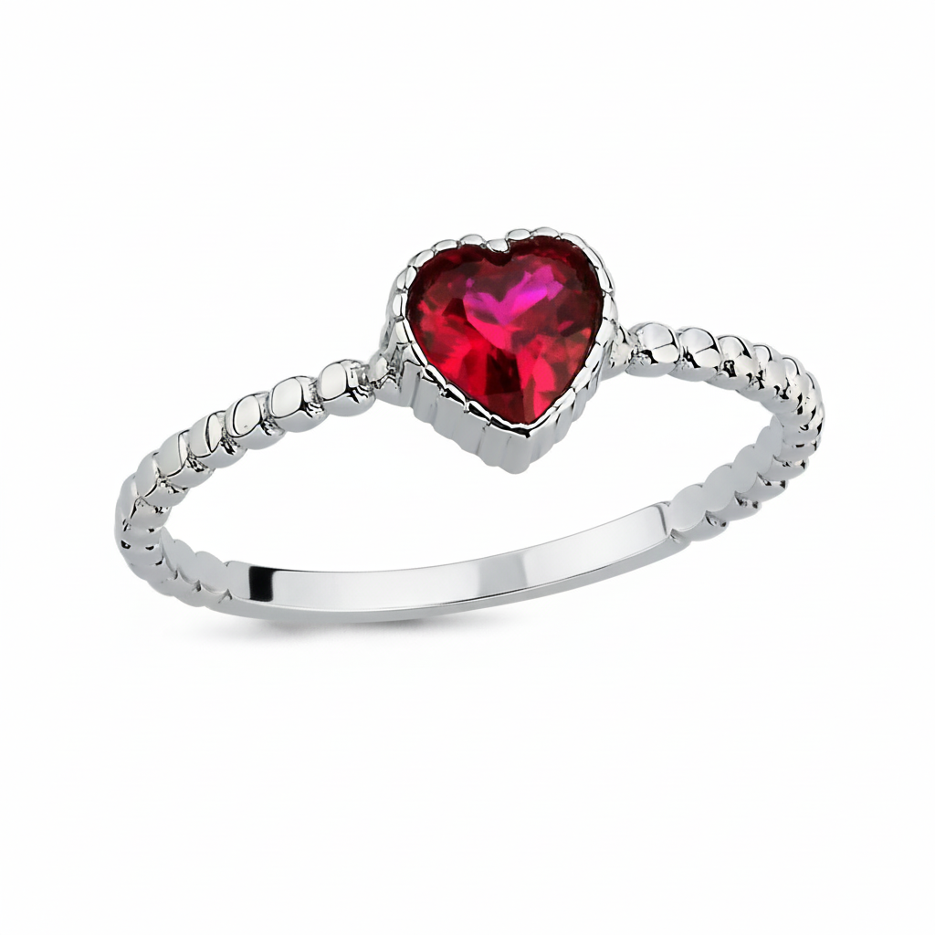 Red Heart Ring 925 Sterling Silver Heart Ring for Women