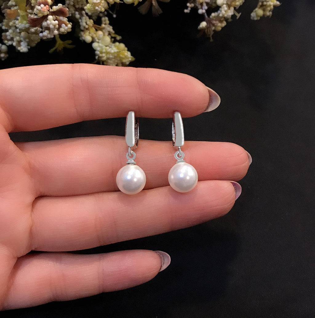 Round pearl earrings, 925 sterling silver earrings