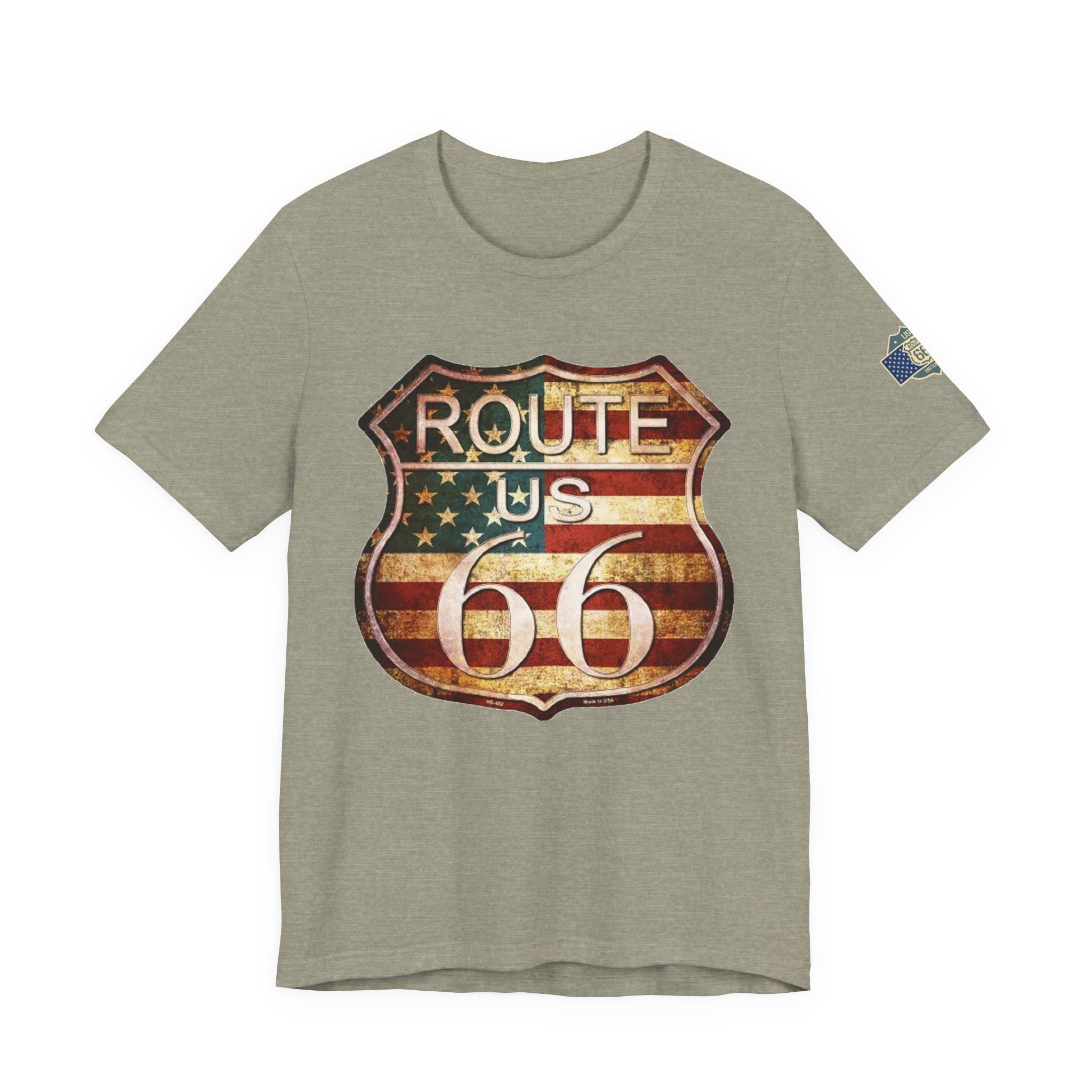 Route 66 Shield Tee Vintage American Flag Road Sign