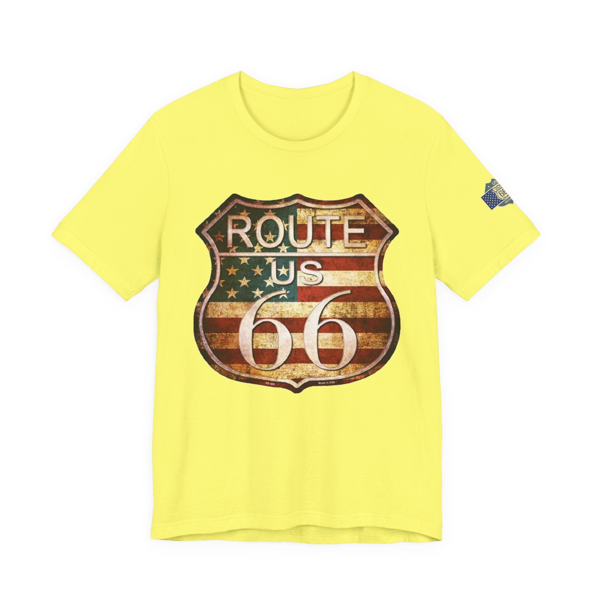 Route 66 Shield Tee Vintage American Flag Road Sign