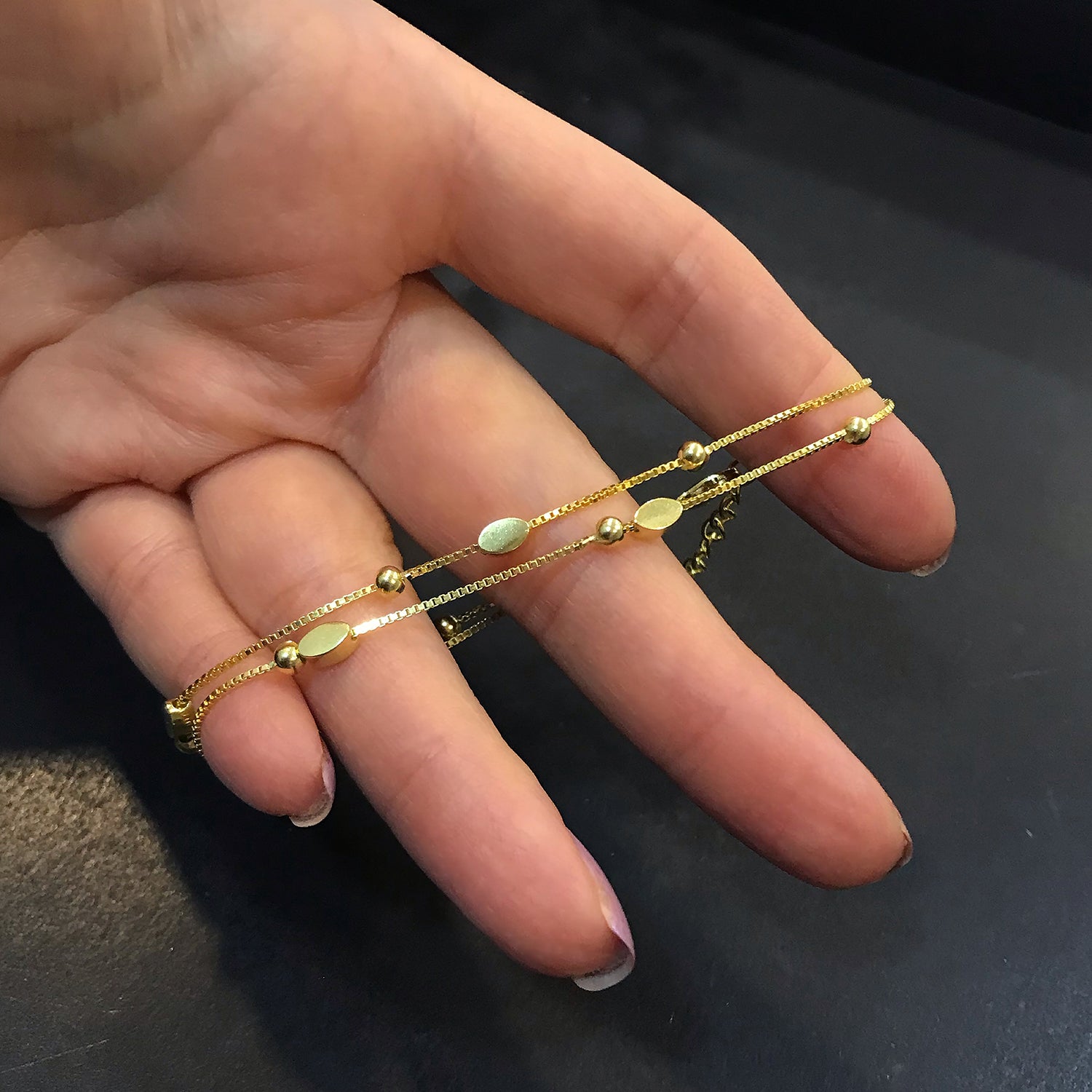 Two-row oval 925 sterling silver bracelet in yellow