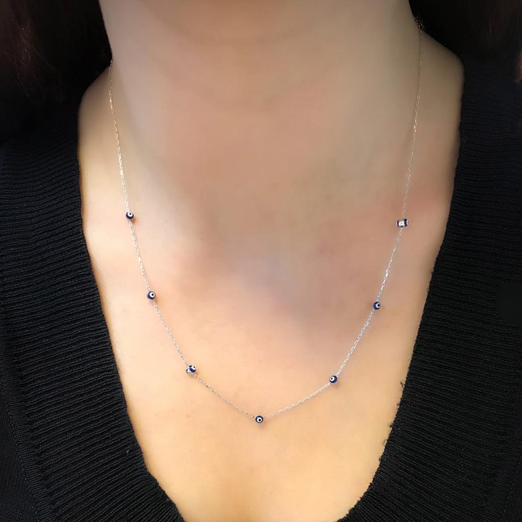 Silver necklace with evil eye beads 925 sterling silver necklace with evil eye beads