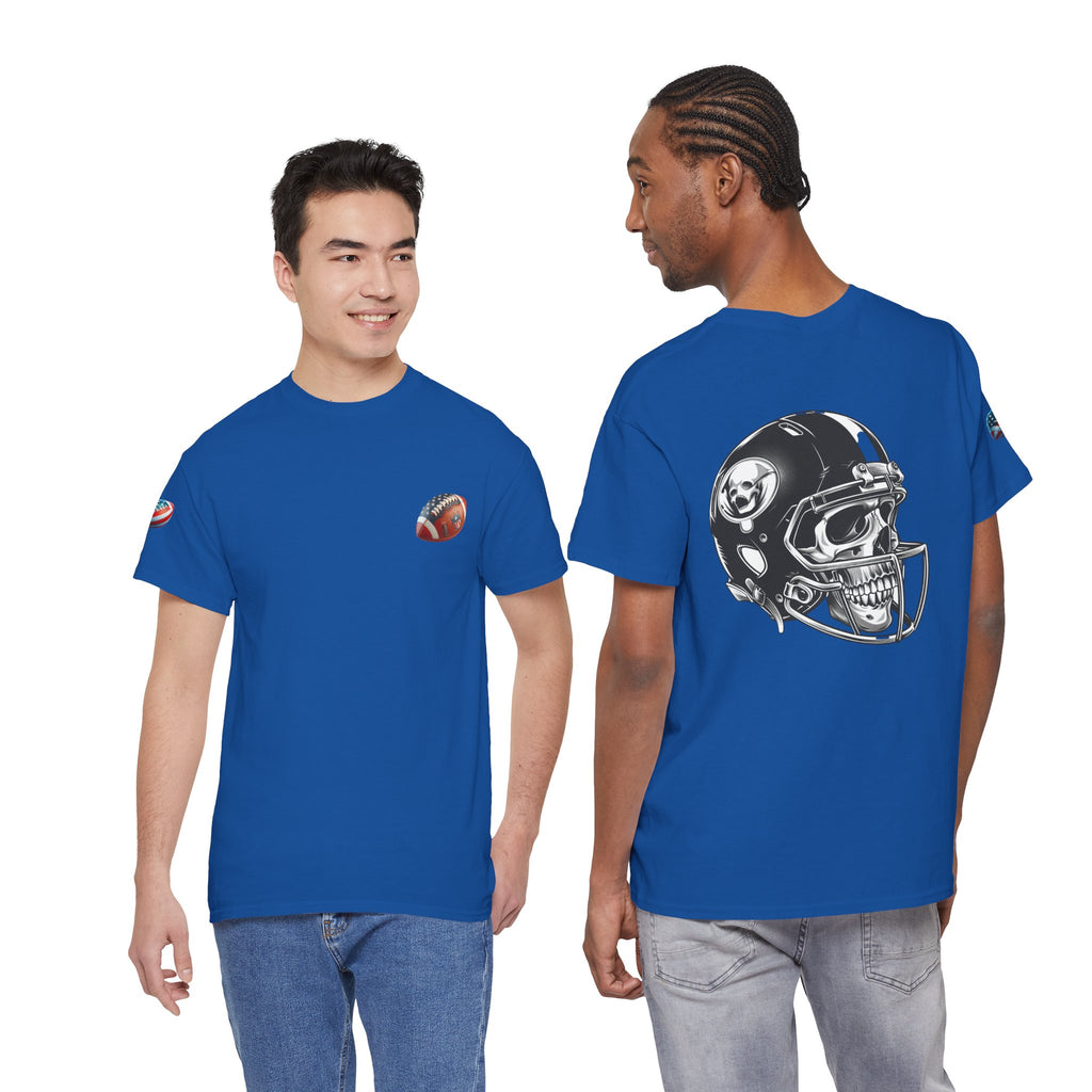 Skull Helmet Football Tee — Grunge Athletic Graphic T‑Shirt