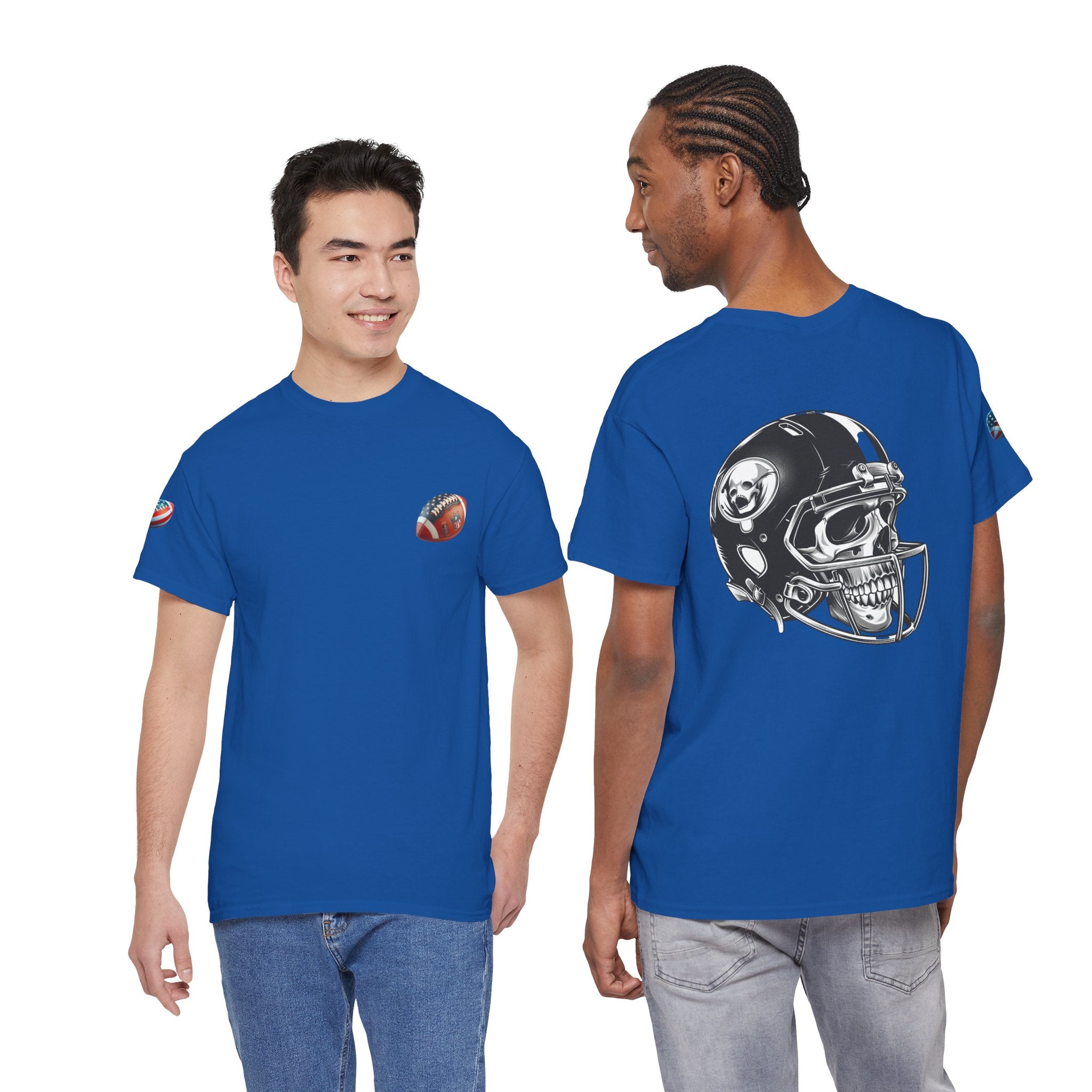 Skull Helmet Football Tee — Grunge Athletic Graphic T‑Shirt