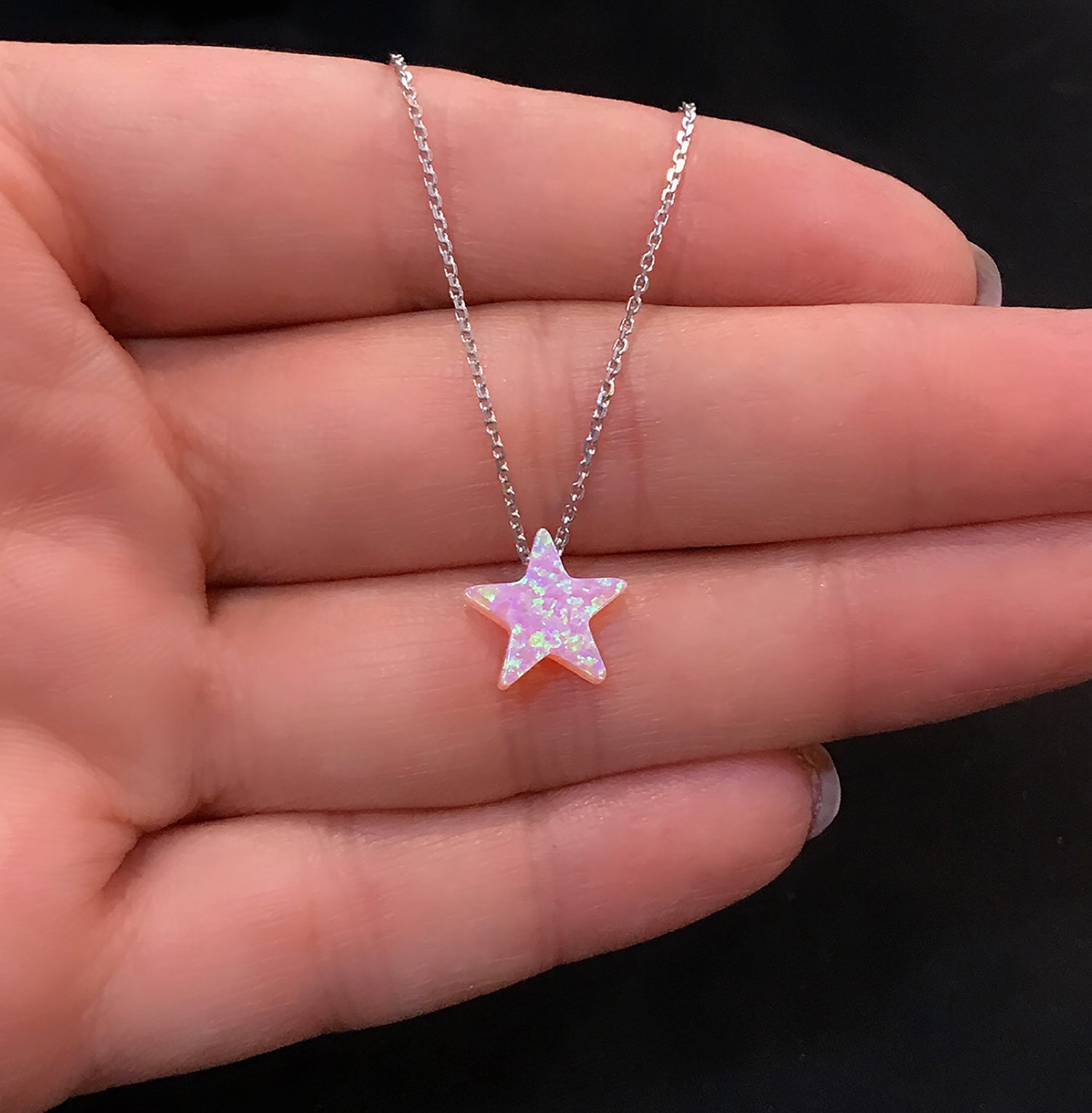 Star necklace 925 sterling silver star necklace opal pink