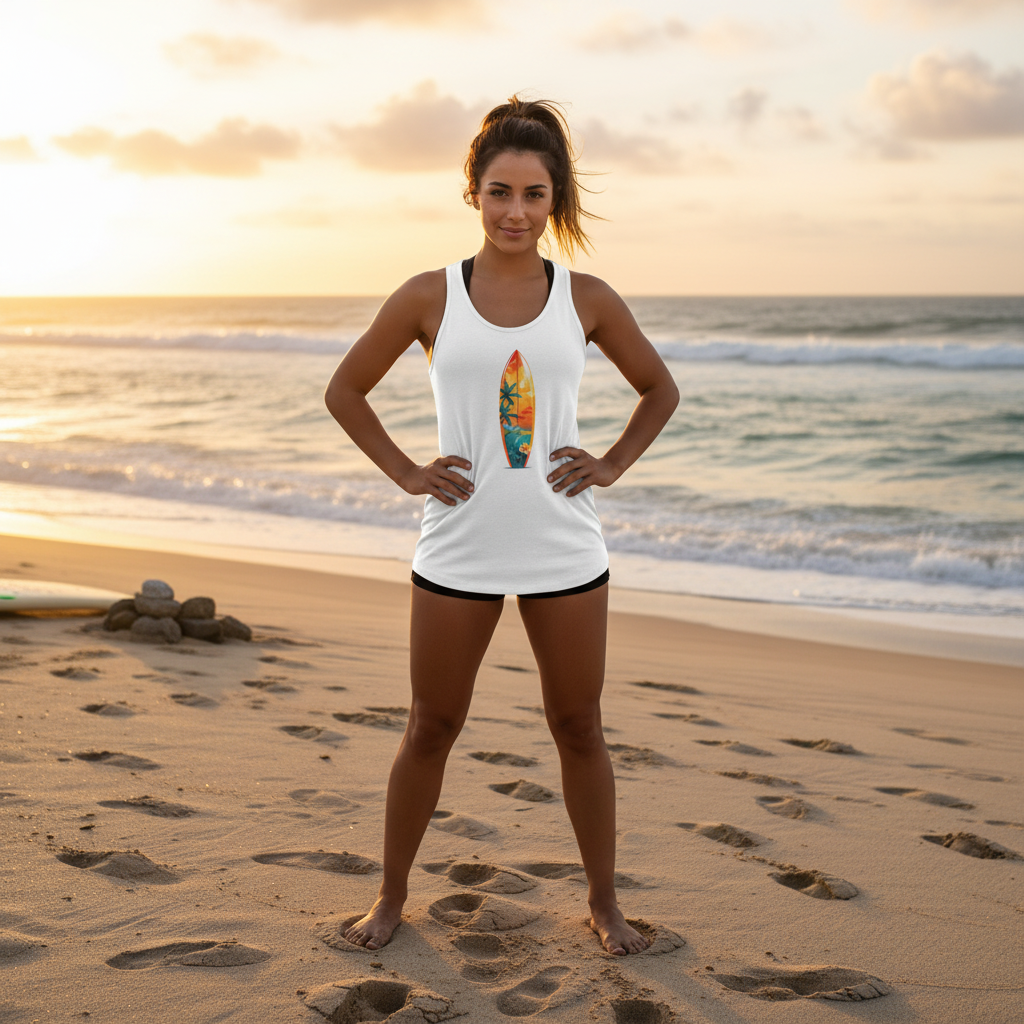 Surfboard Graphic Tank Top Tropical Sunset Surfing Design