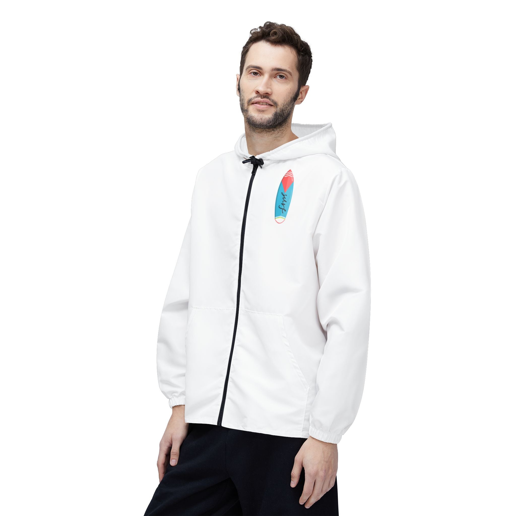 Surfboard Graphic Windbreaker Jacket  Retro Blue & Pink Surf Design