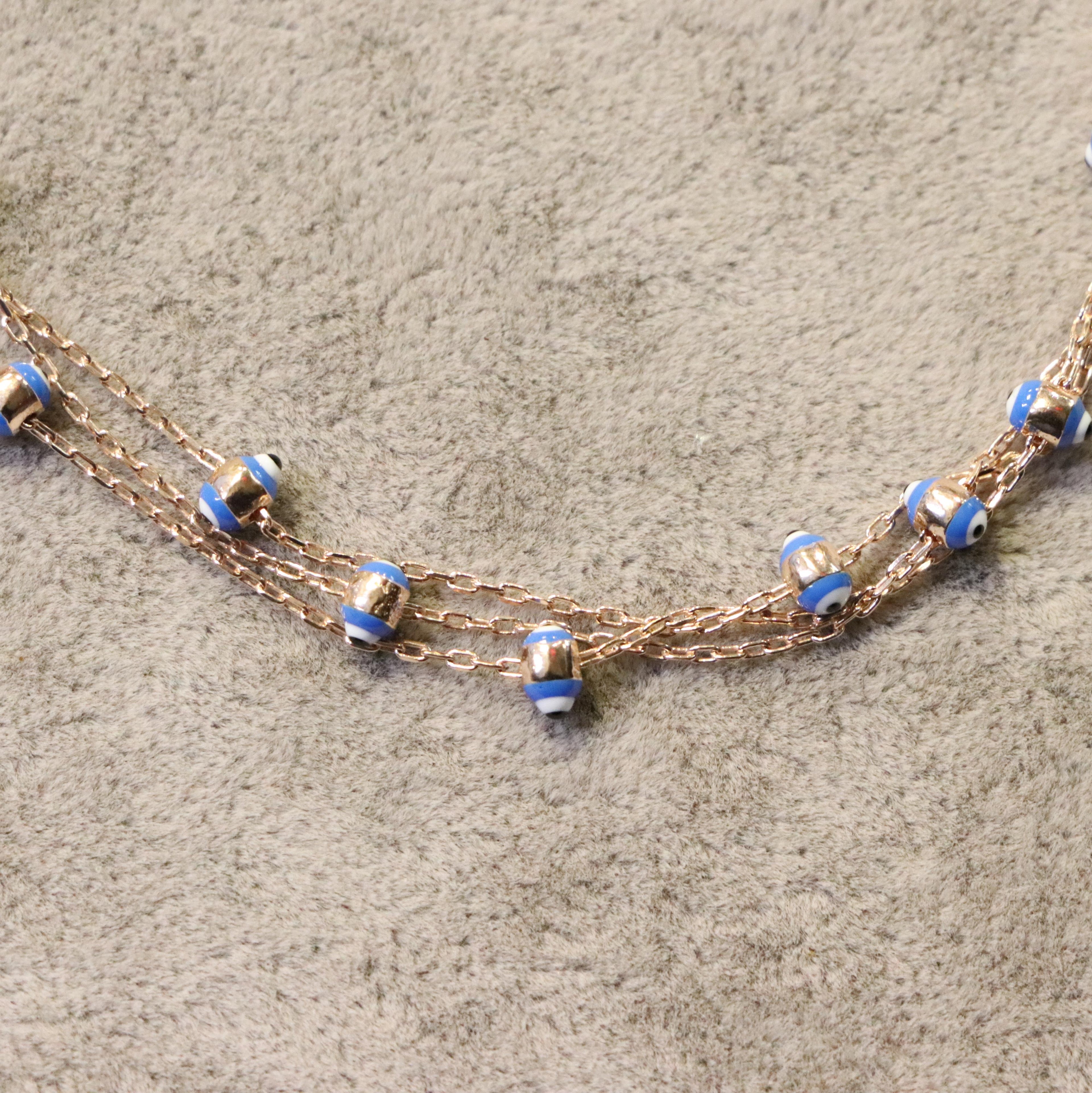 Evil eye charm silver 3 row bracelet 925 sterling rose silver bracelet
