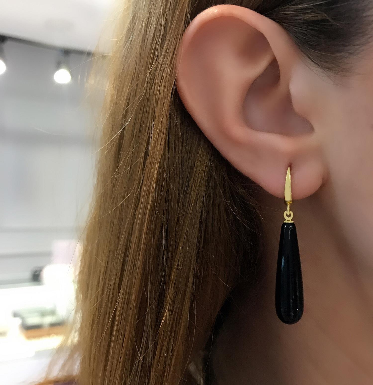 Teardrop-shaped black onyx natural stone silver earrings 564214555