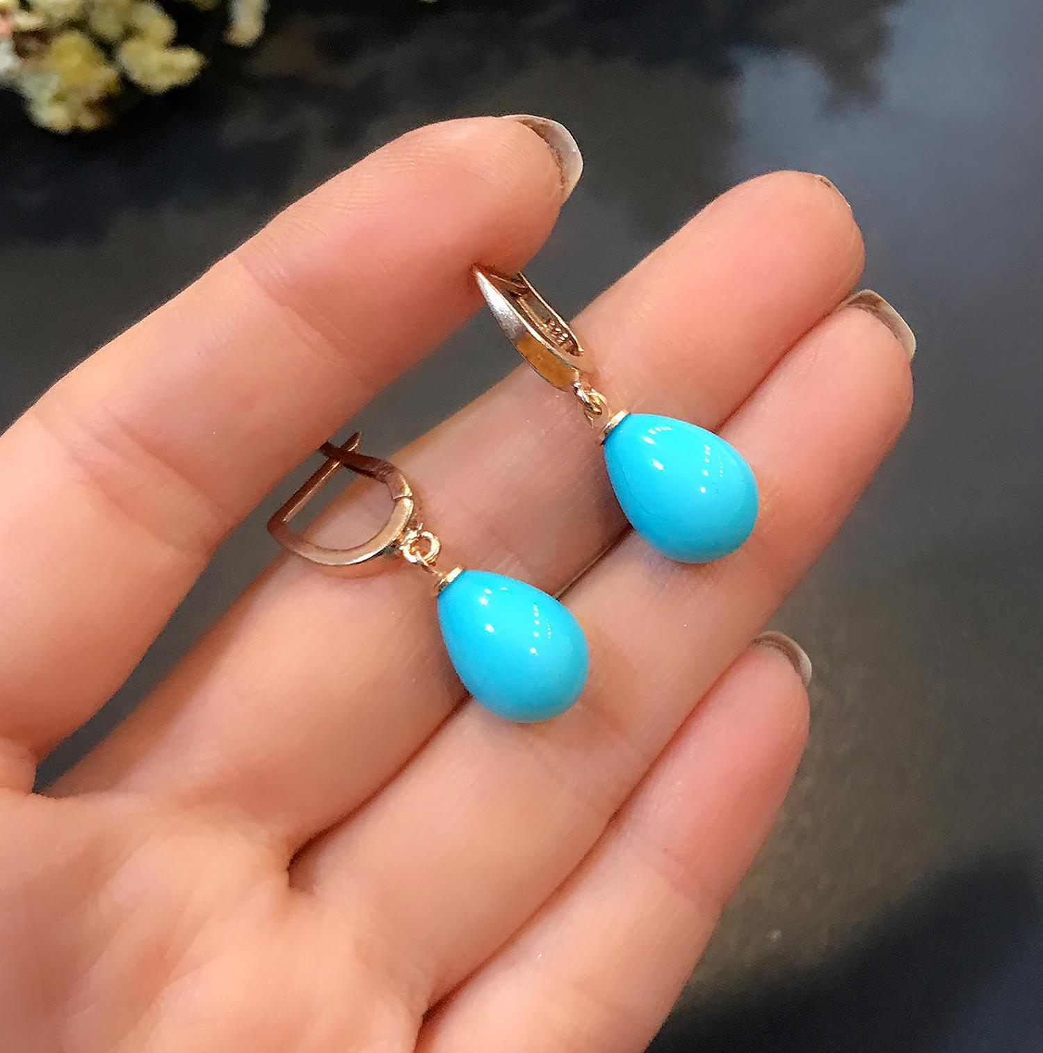 Teardrop-shaped turquoise 925 sterling silver earrings 5678678768