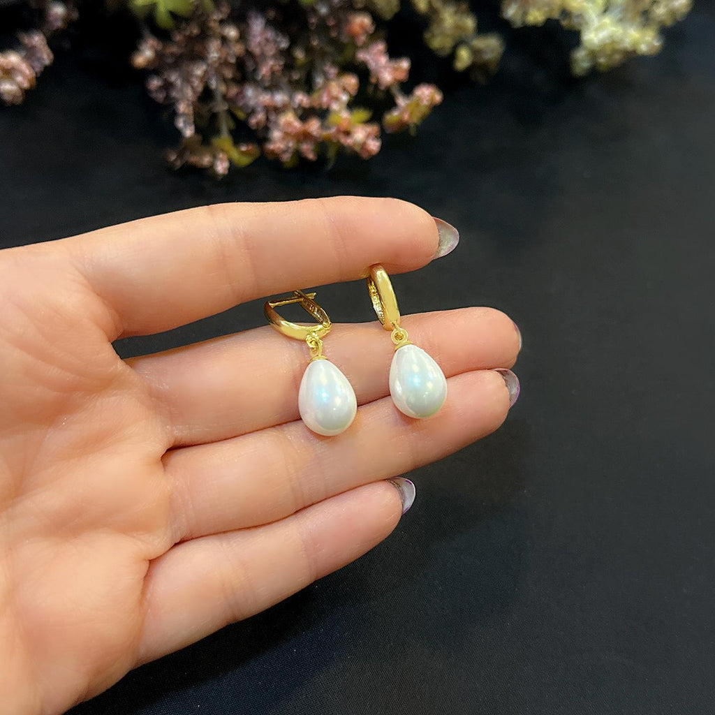 Teardrop pearl earrings, 925 sterling silver pearl earrings 54654654645645645