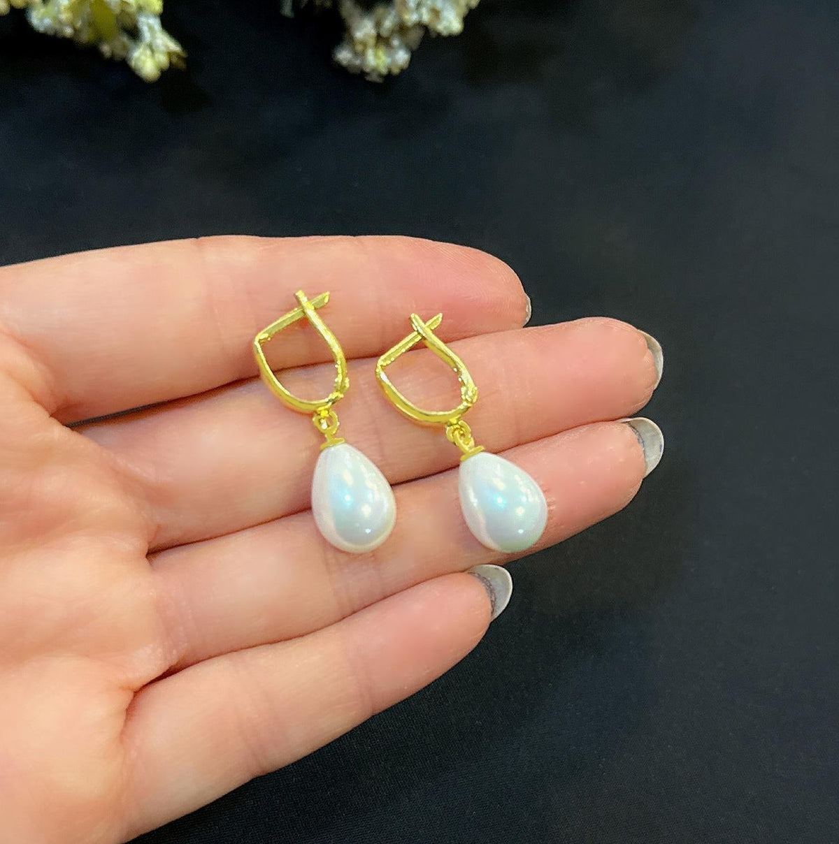Teardrop pearl earrings, 925 sterling silver pearl earrings