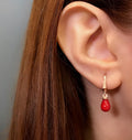 Teardrop shaped coral natural stone 925 sterling silver earrings