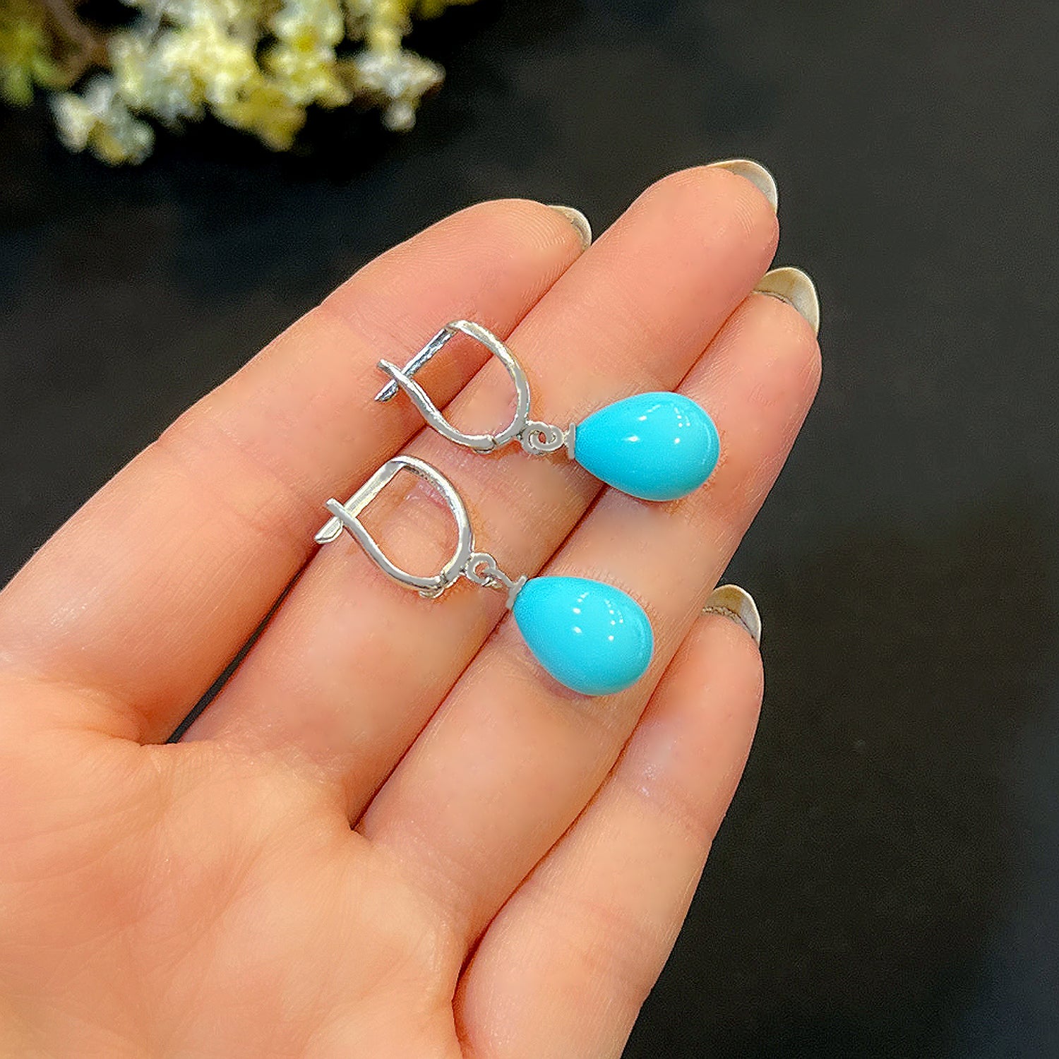 Turquoise Natural Stone Earrings in 925 Sterling Silver Turquoise Natural Stone 