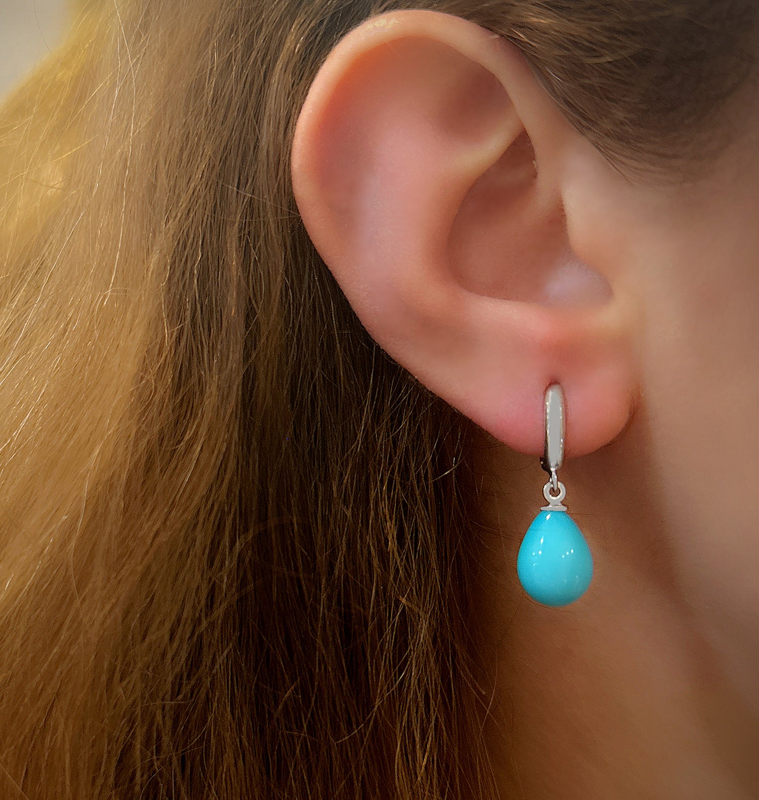 Turquoise Natural Stone Earrings in 925 Sterling Silver Turquoise Natural Stone Silver Earrings