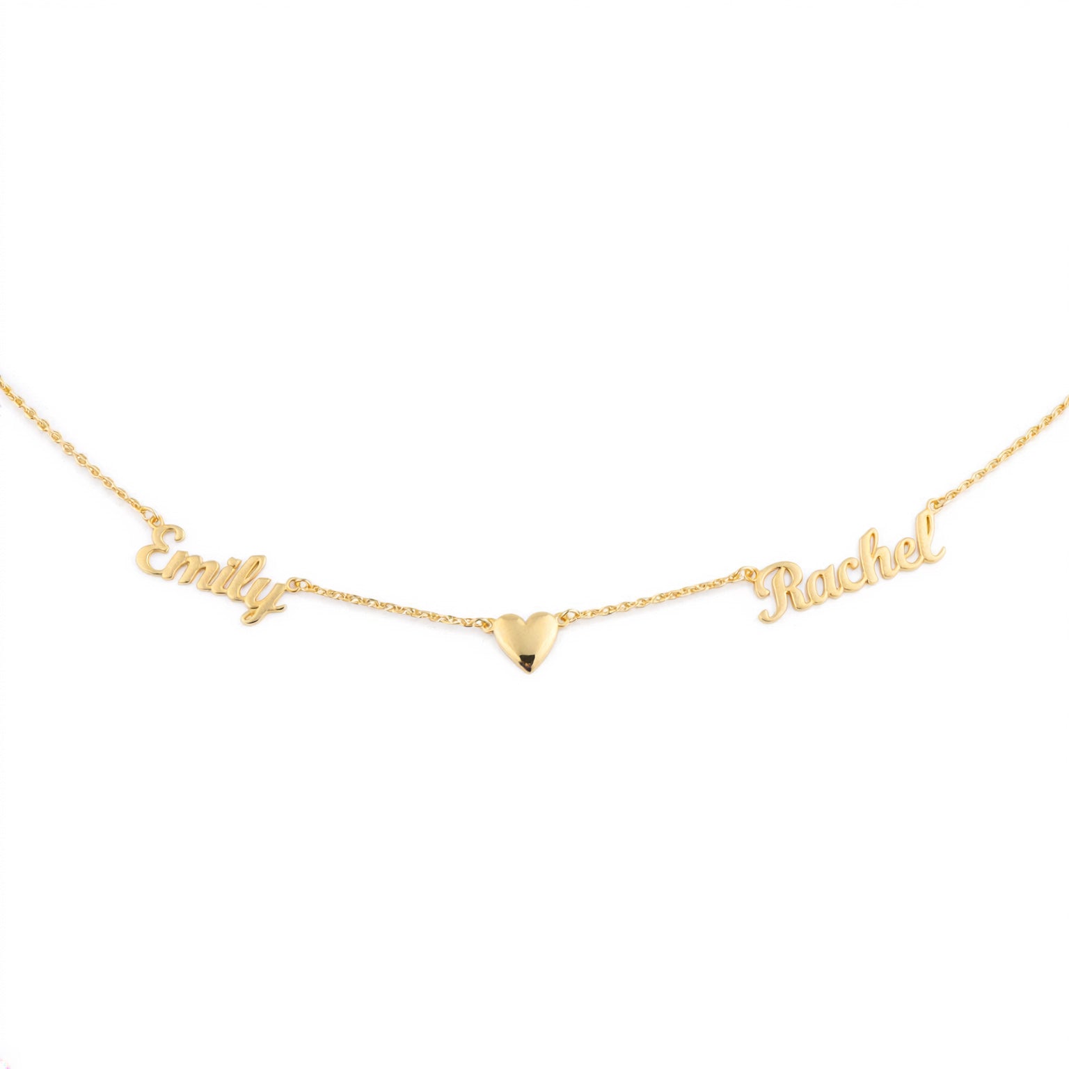 Two-name necklace with heart in the middle, 925 sterling silver name necklace