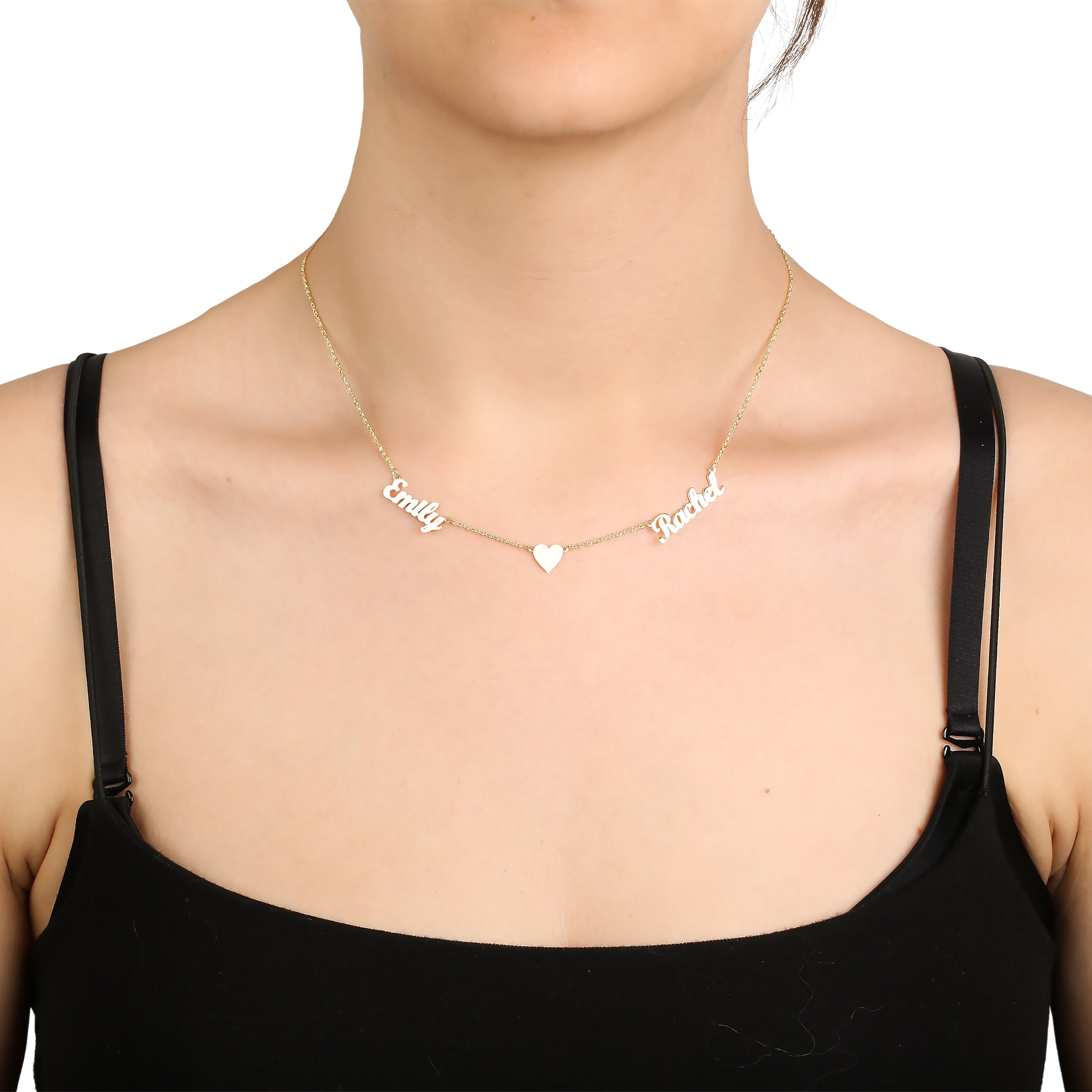 Two-name necklace with heart in the middle, 925 sterling silver name necklace