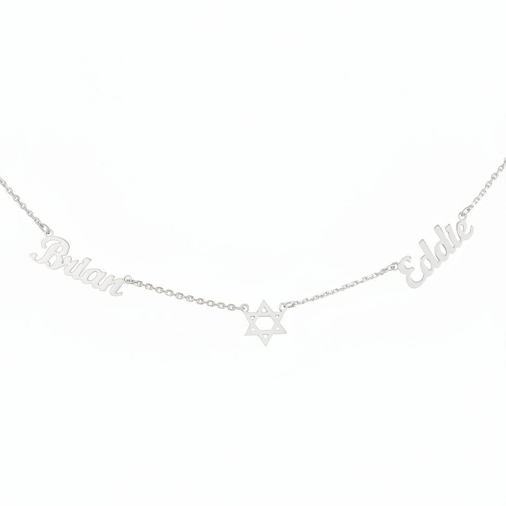 Two-named necklace, with a 6-pointed star in the center, 925 sterling silver necklace