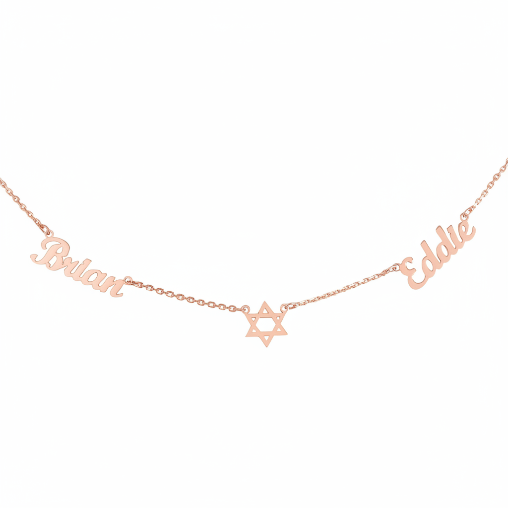 Two-named necklace, with a 6-pointed star in the center, 925 sterling silver necklace