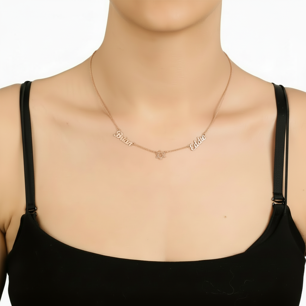  Two-named necklace, with a 6-pointed star in the center, 925 sterling silver necklace