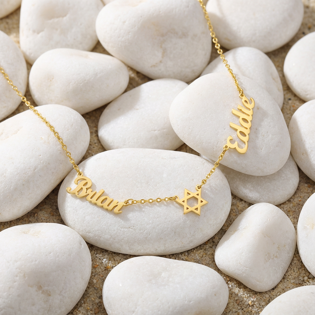 Two-named necklace, with a 6-pointed star in the center, 925 sterling silver necklace