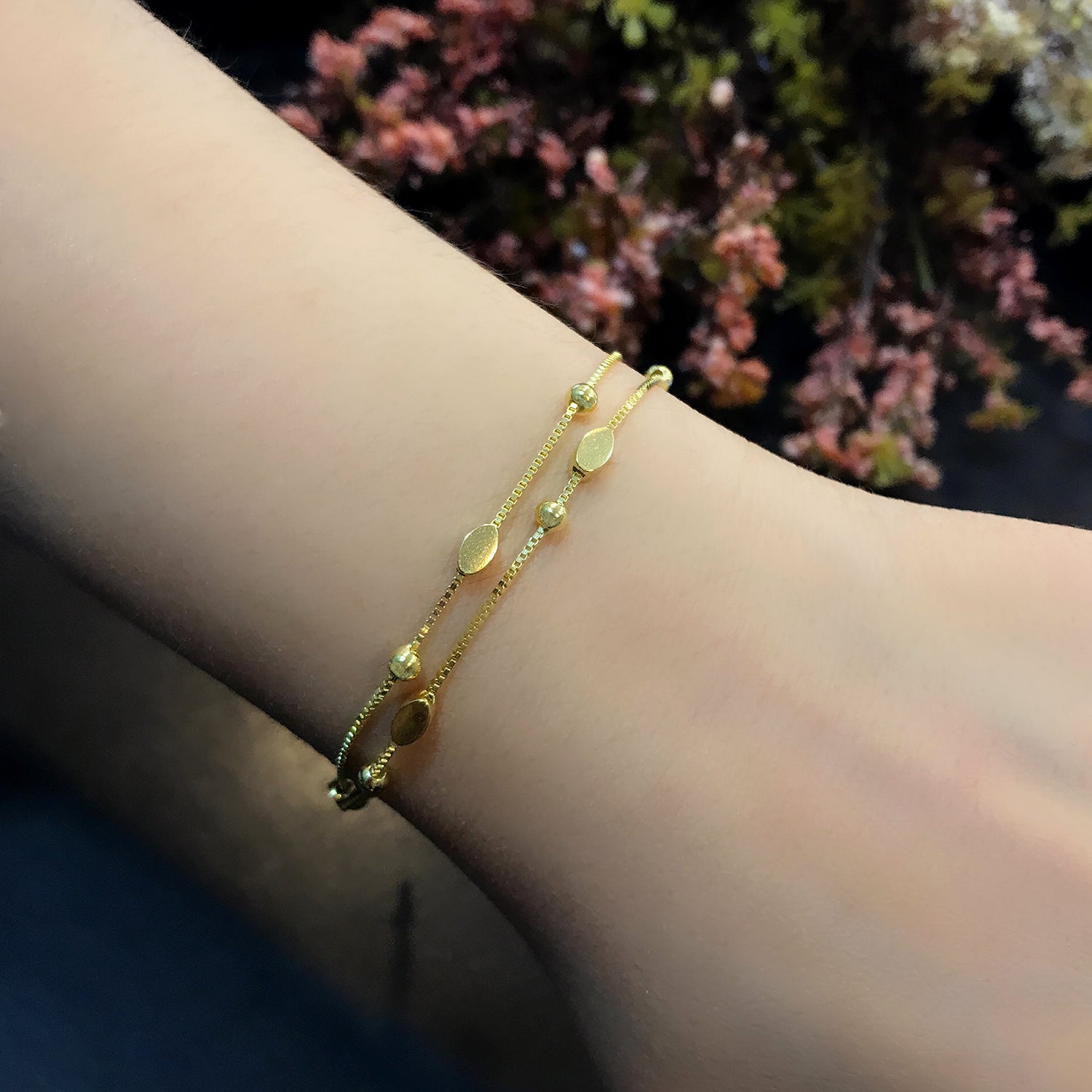 Two-row oval 925 sterling silver bracelet in yellow
