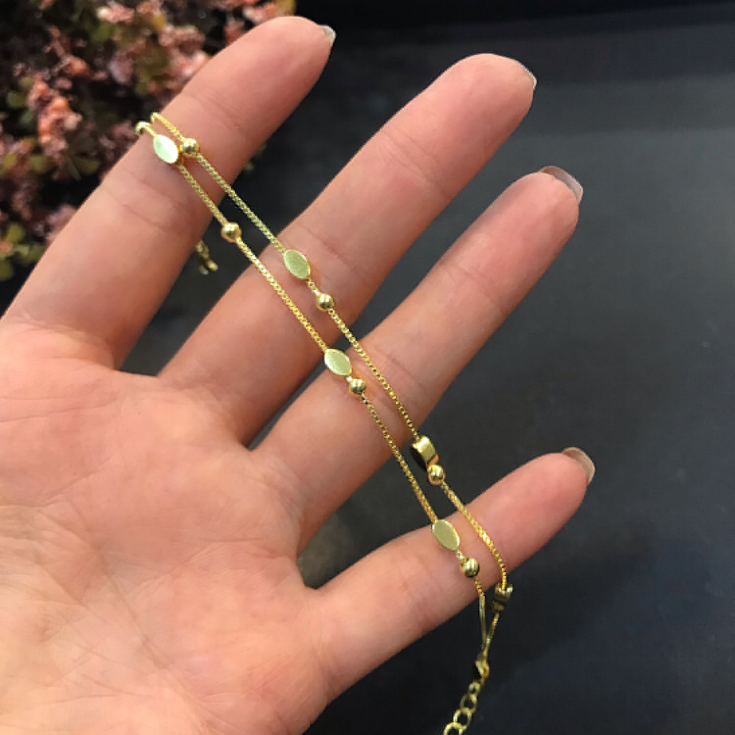 Two-row oval 925 sterling silver bracelet in yellow