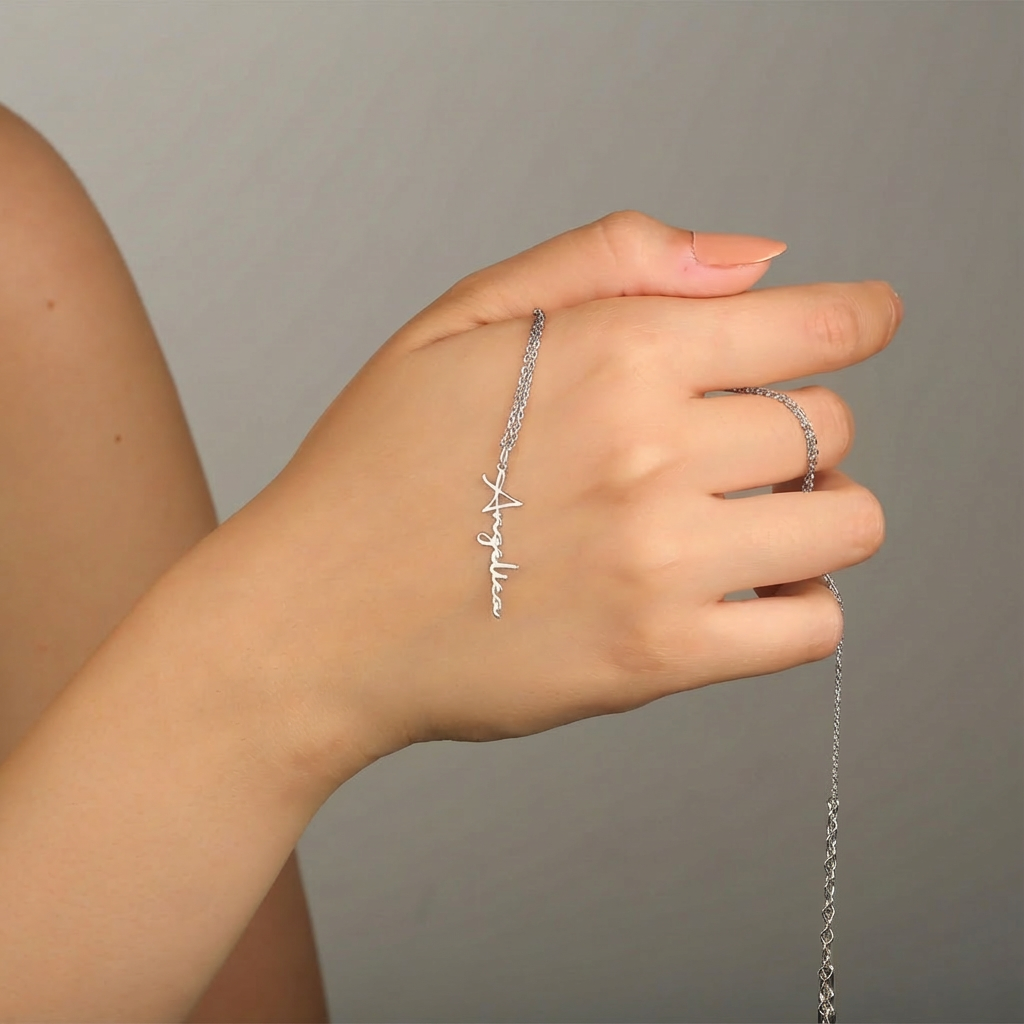 Vertical name necklace 925 sterling silver vertical model name necklace