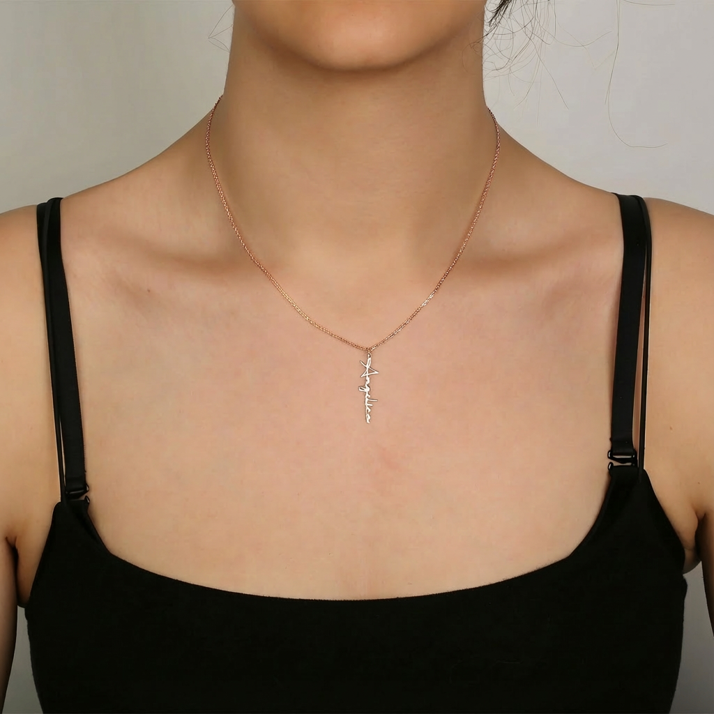 Vertical name necklace 925 sterling silver vertical model name necklace