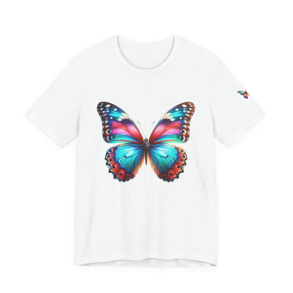 Vibrant Rainbow Butterfly Tee Colorful Monarch Wing Graphic