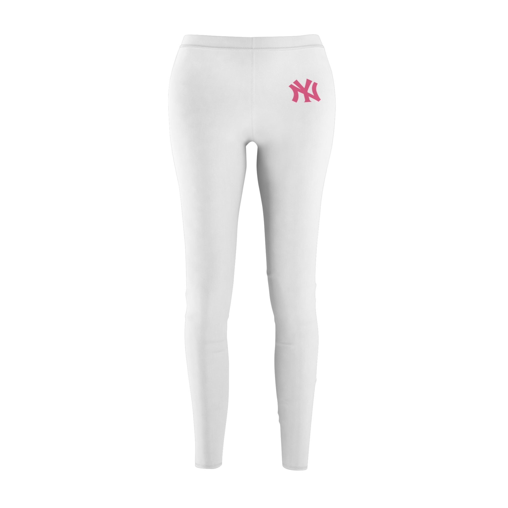 White Women's Leggings with Pink NY Logo Casual Athletic Everyday Wear