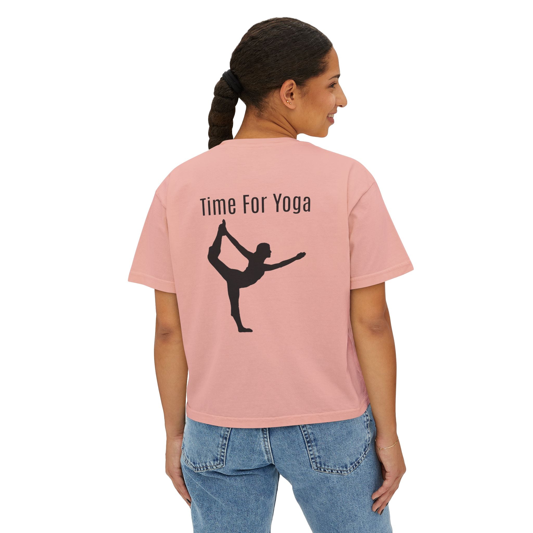 Women's Boxy Tee - 'Time For Yoga' Minimal Yoga Silhouette T-Shirt