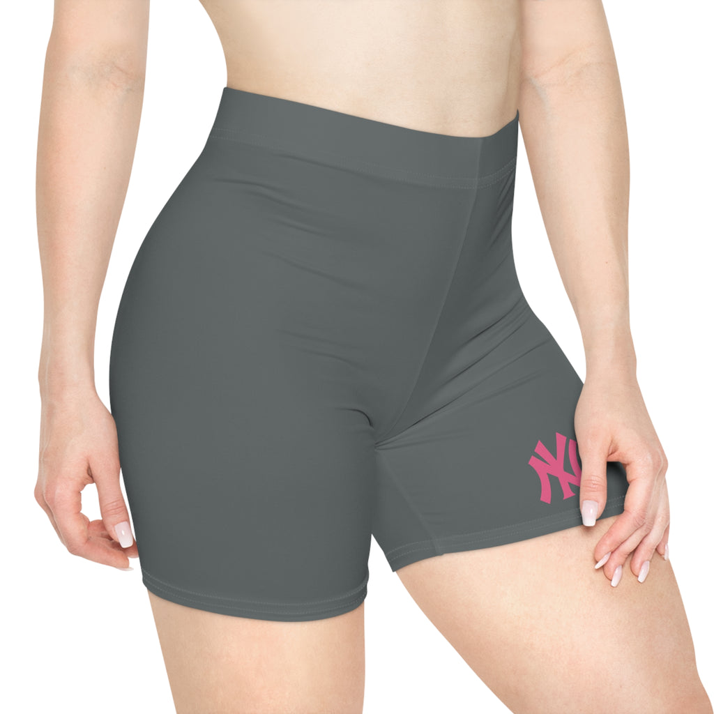 Women's Grey Biker Shorts with Pink Logo  Athletic Cycling & Workout Shorts