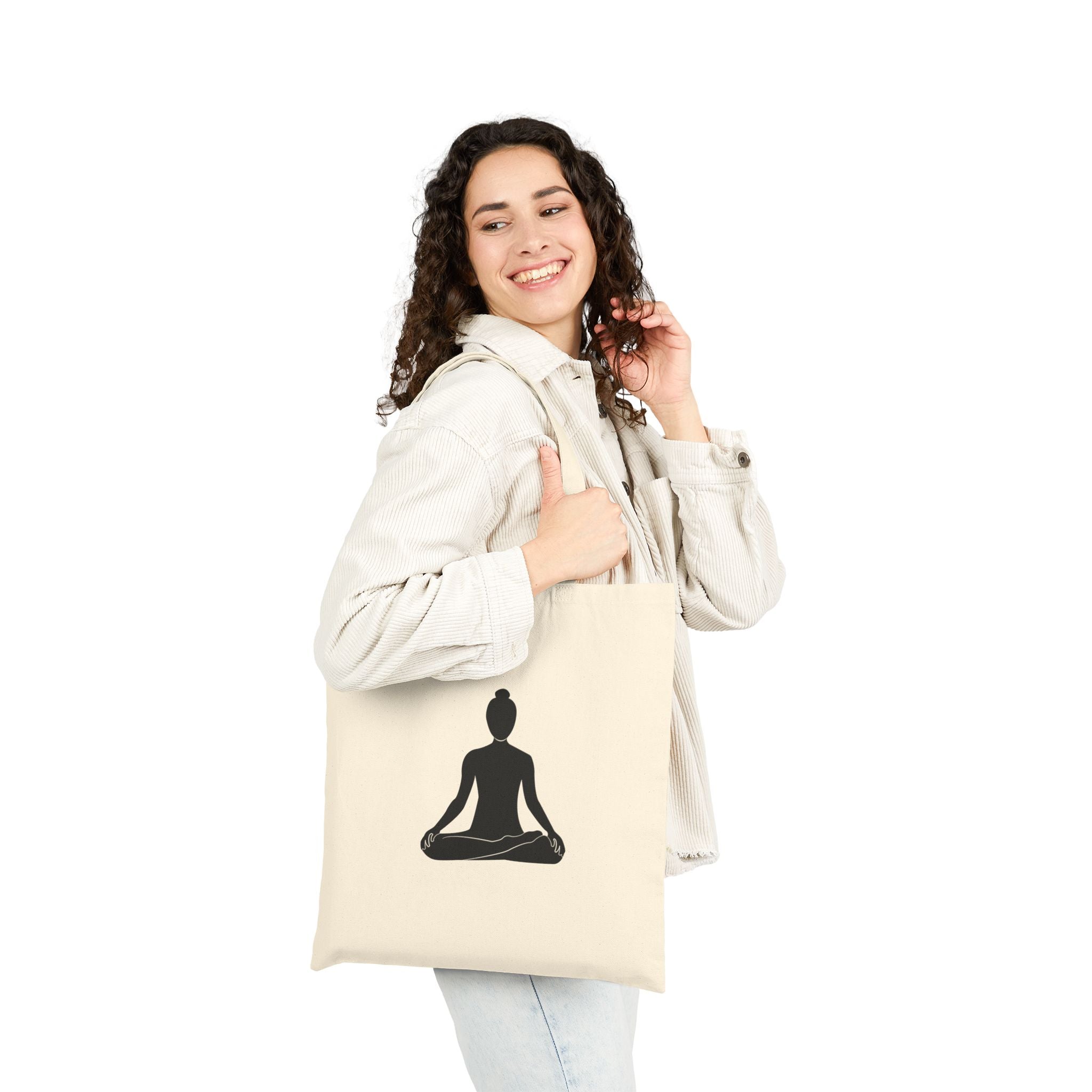 Yoga Silhouette Cotton Tote Meditation & Stretch Pose Canvas Bag
